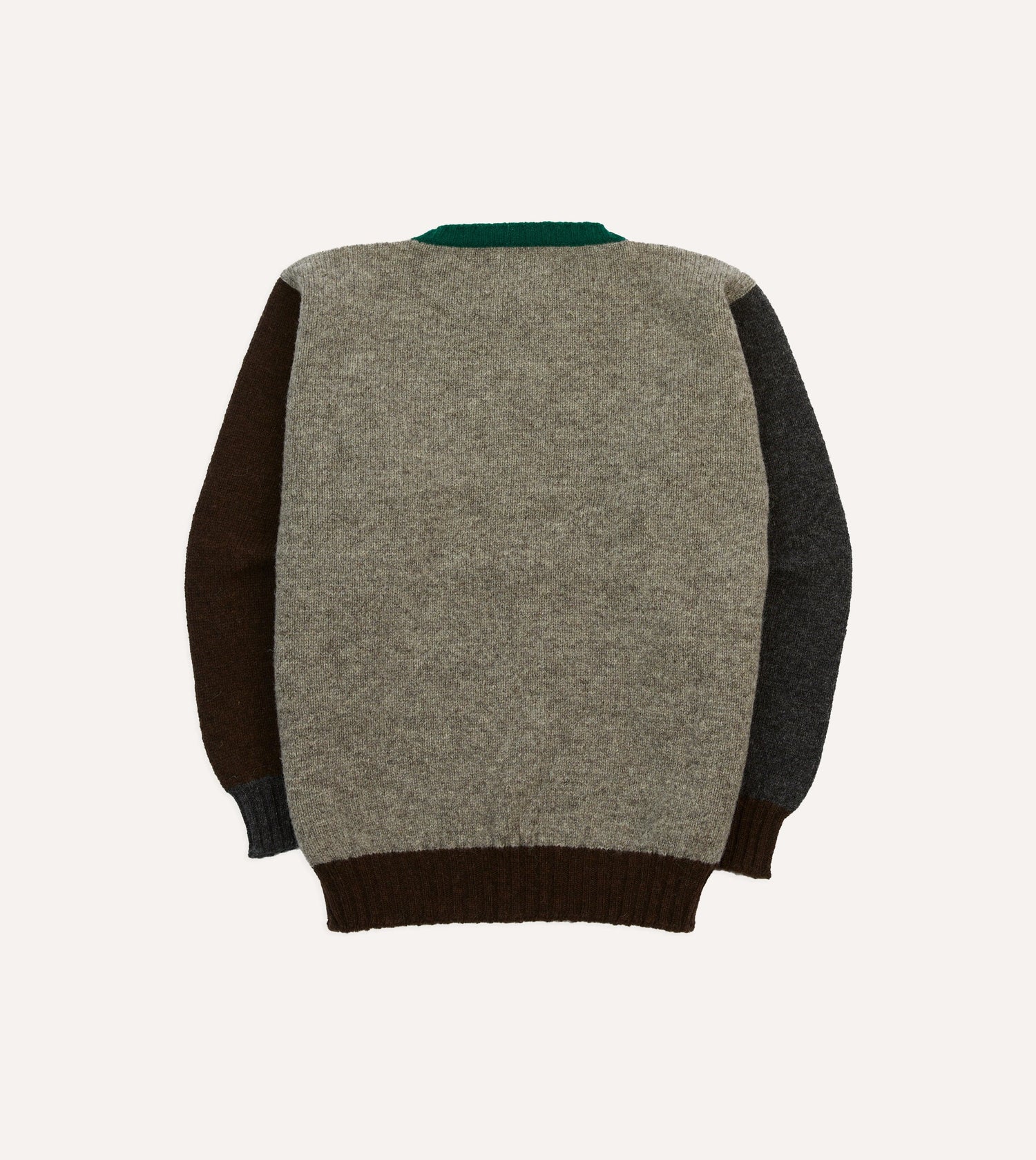 Ecru Multi Colourblock Brushed Shetland Crew Neck Jumper