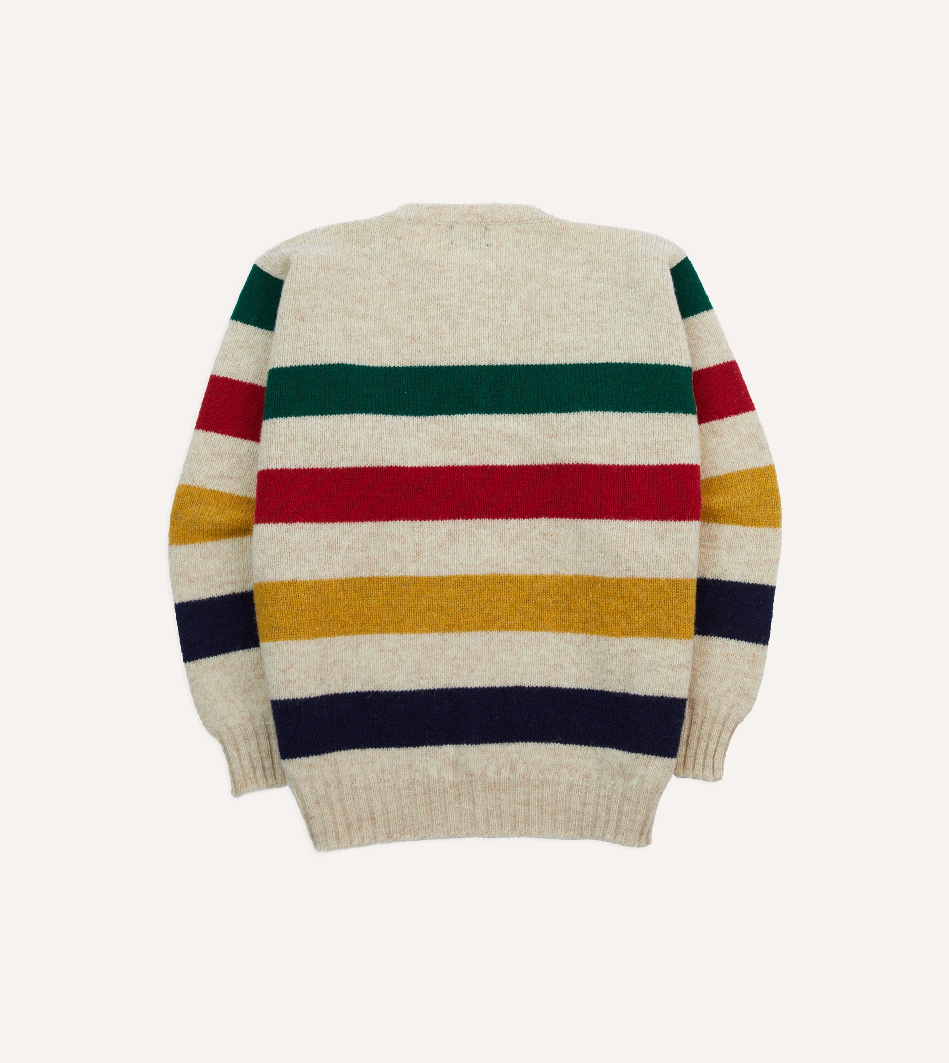 Ecru Multi Thick Stripe Brushed Shetland Crew Neck Jumper