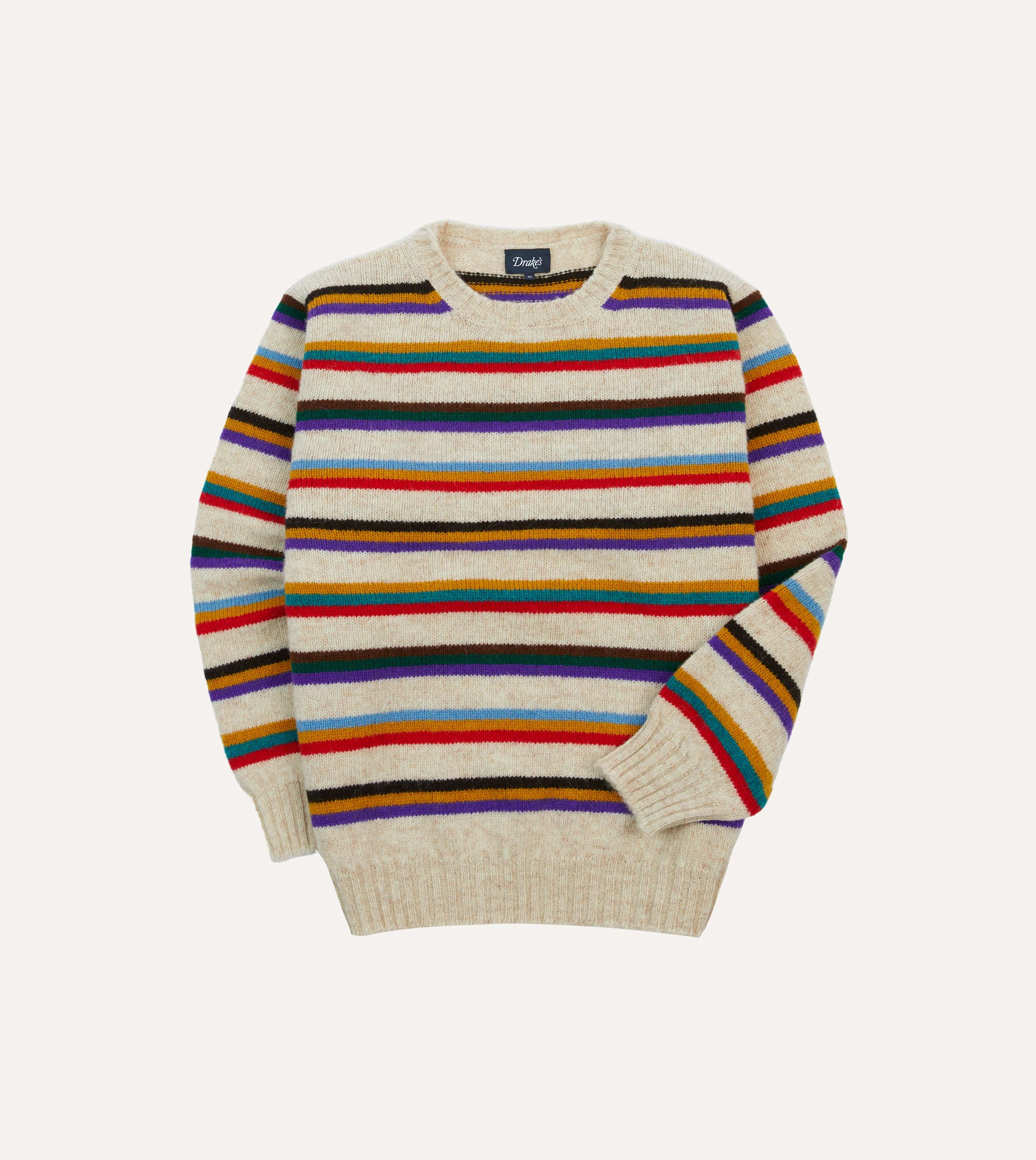 Ecru Multi Thin Stripe Brushed Shetland Crew Neck Jumper