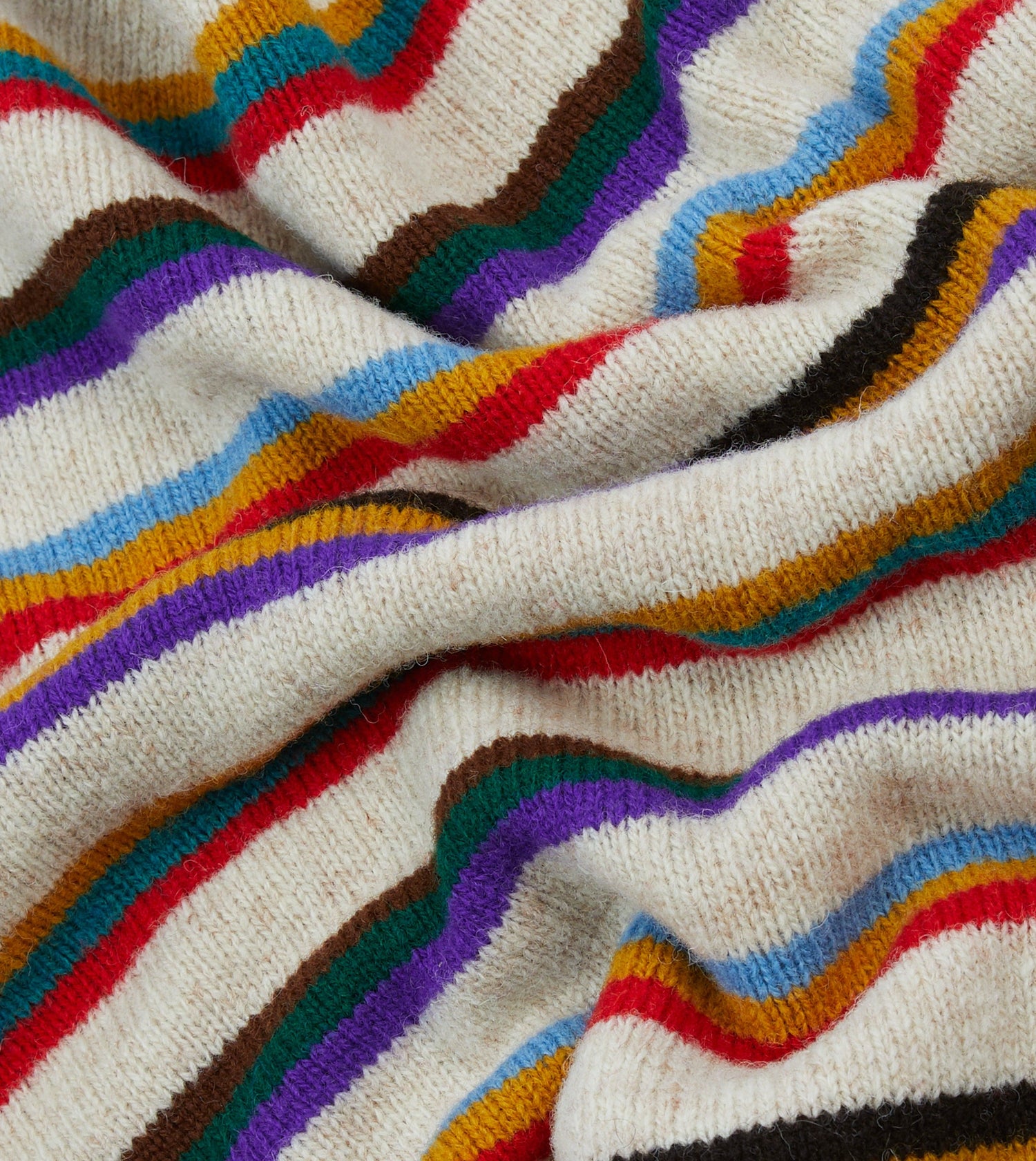 Ecru Multi Thin Stripe Brushed Shetland Crew Neck Jumper