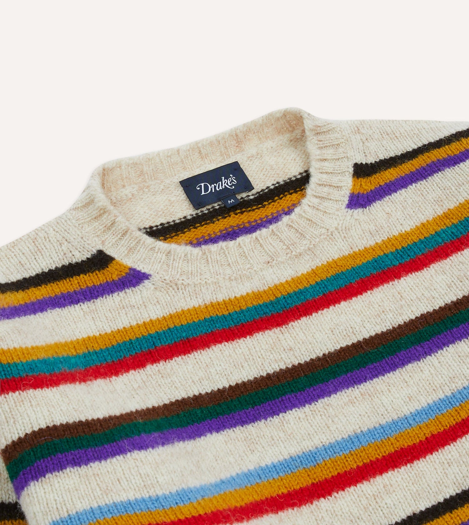 Ecru Multi Thin Stripe Brushed Shetland Crew Neck Jumper