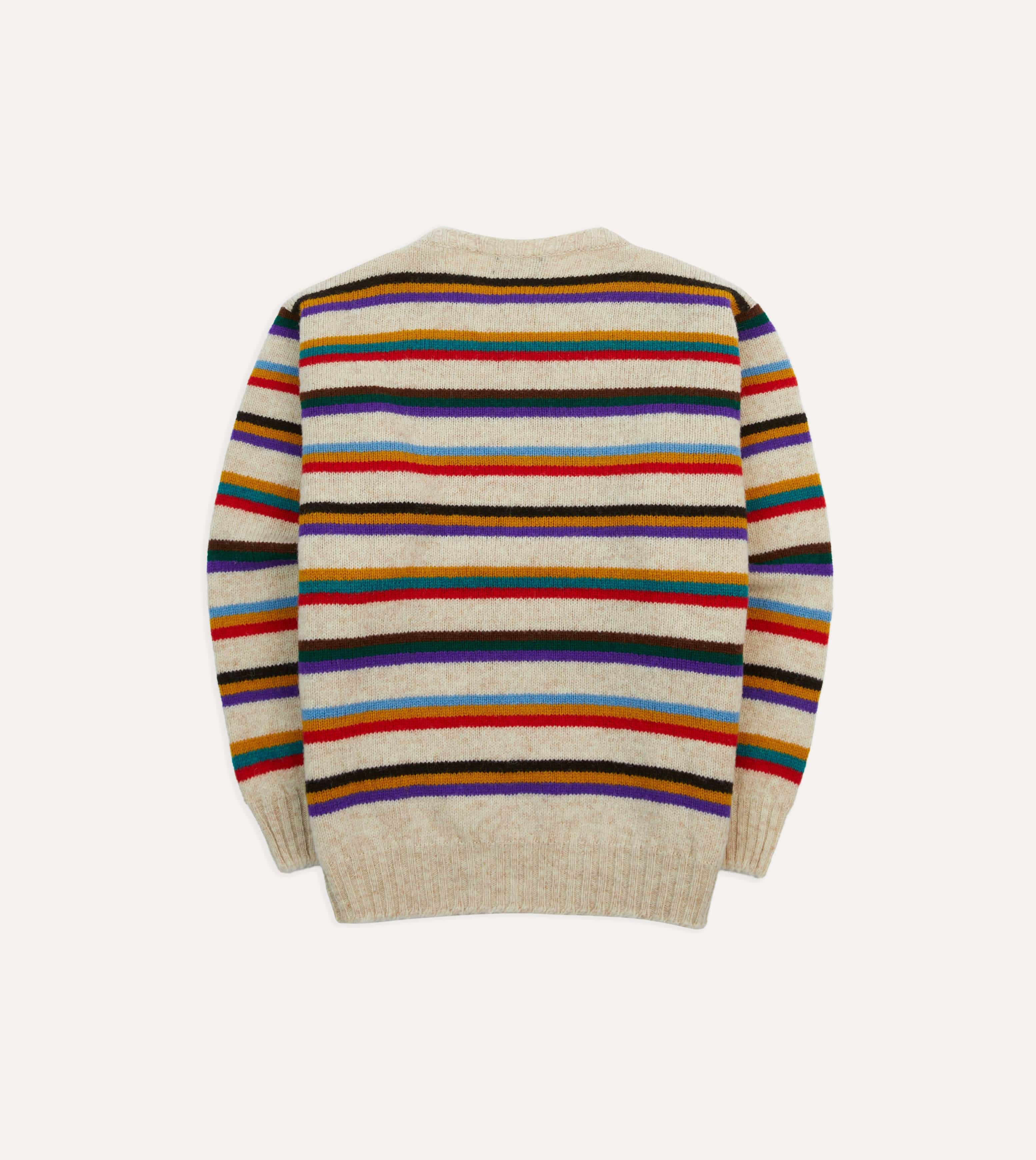 Ecru Multi Thin Stripe Brushed Shetland Crew Neck Jumper