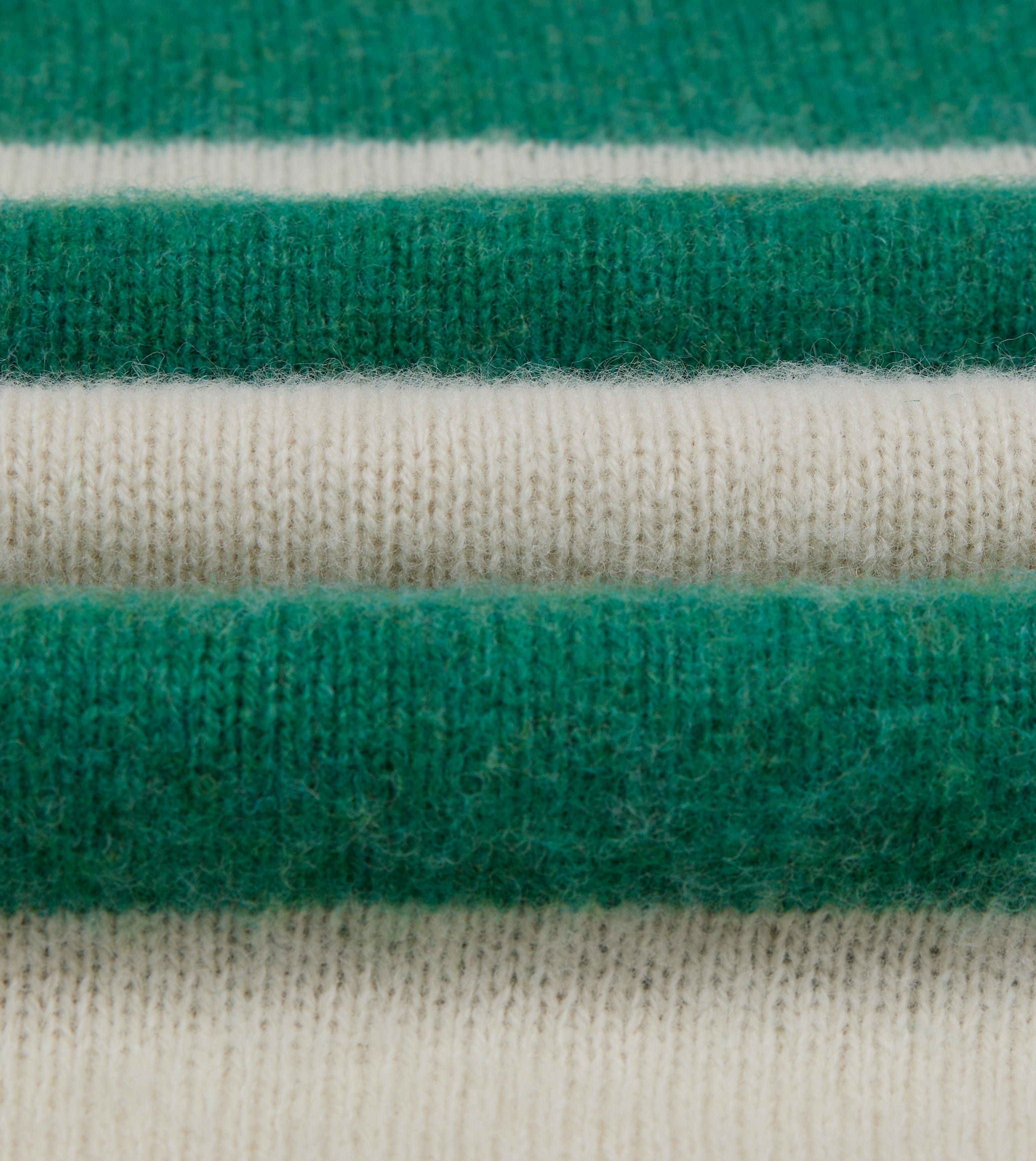 Green and Ecru Stripe Brushed Shetland Crew Neck Jumper