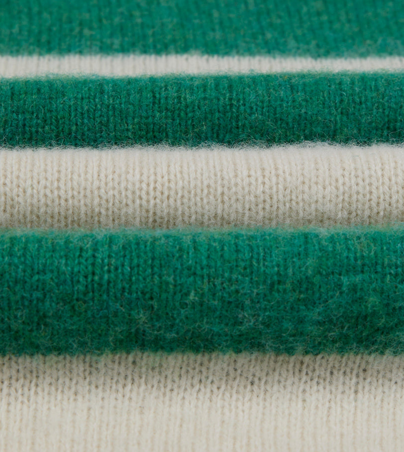 Green and Ecru Stripe Brushed Shetland Crew Neck Jumper
