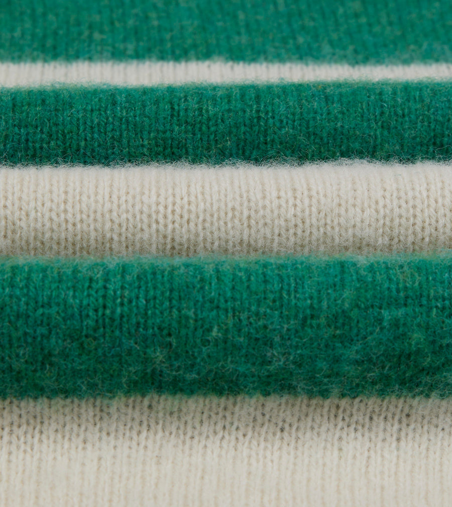 Green and Ecru Stripe Brushed Shetland Crew Neck Jumper