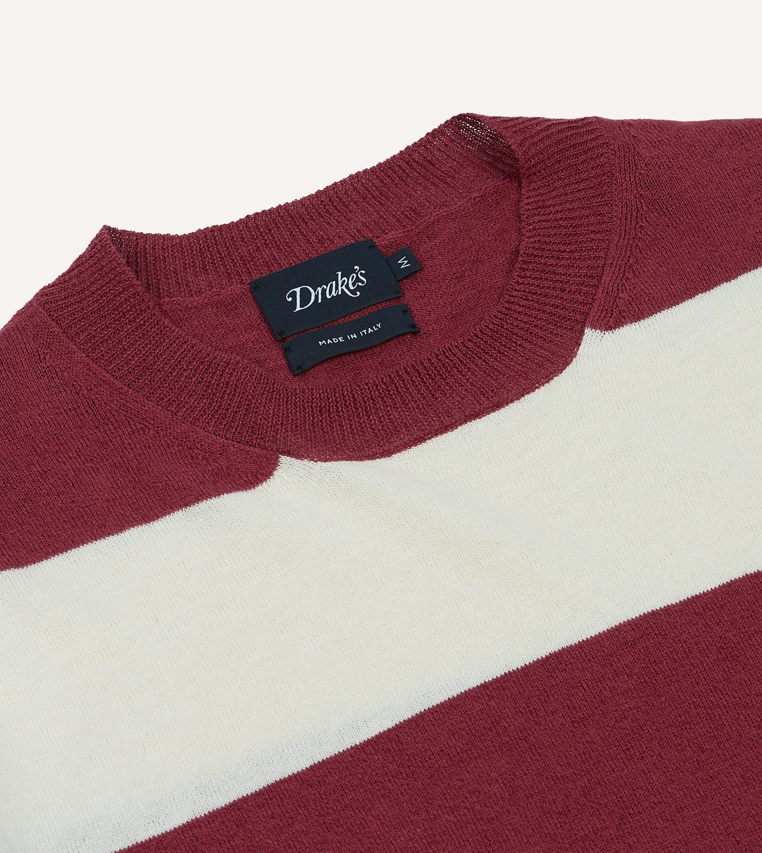 Ecru and Burgundy Stripe Crew Neck Knitted T-Shirt