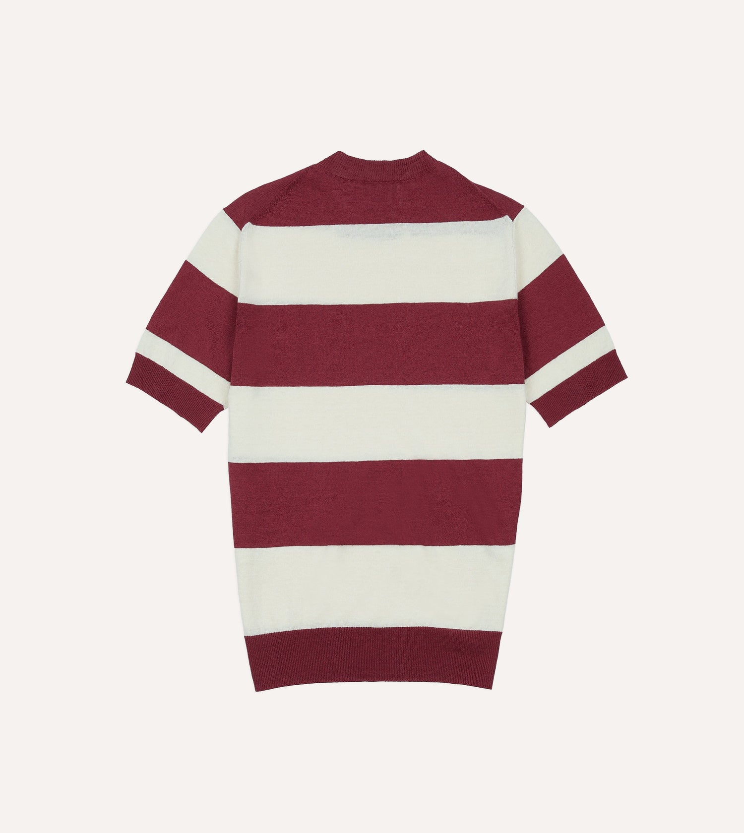 Ecru and Burgundy Stripe Crew Neck Knitted T-Shirt