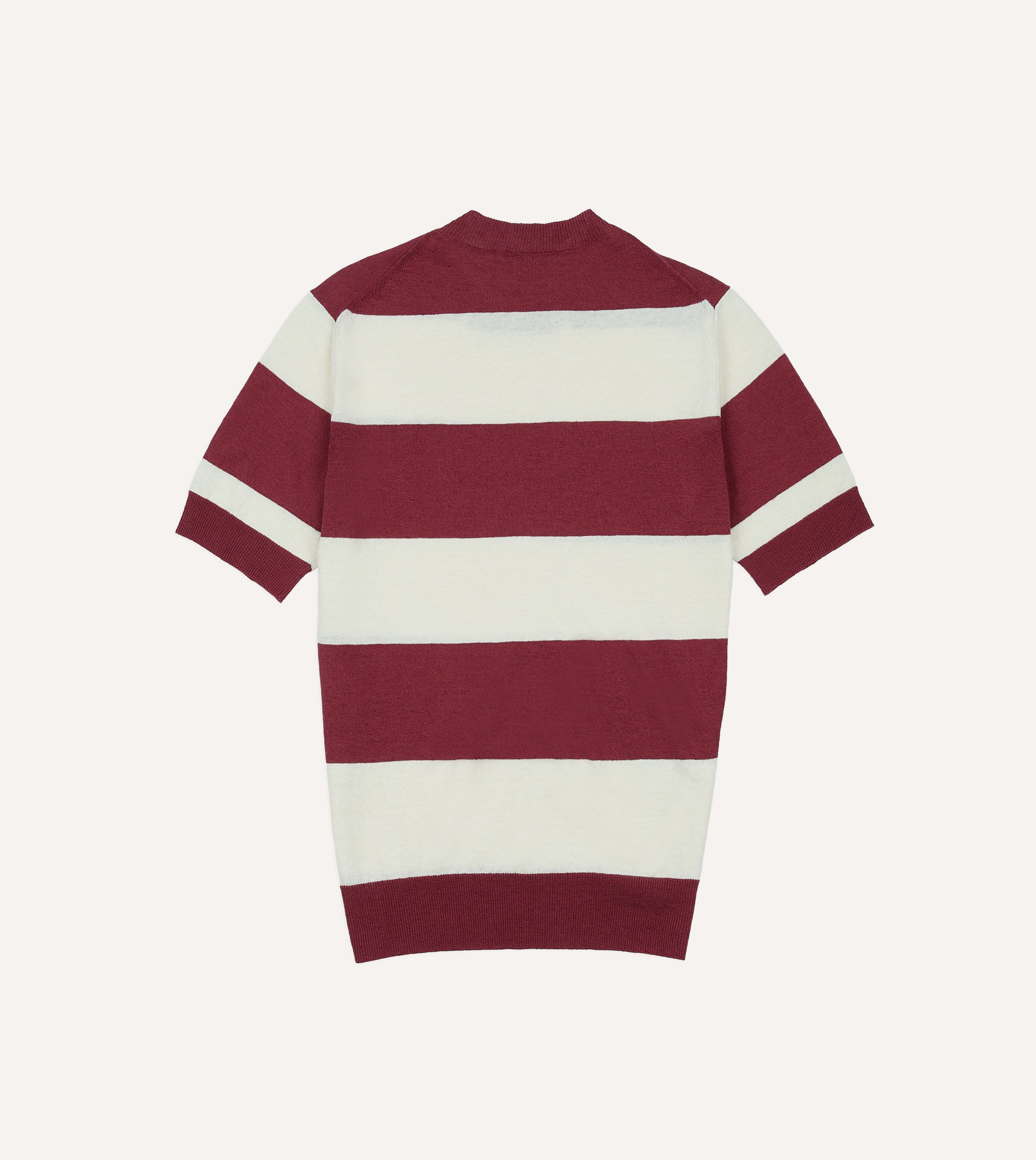 Ecru and Burgundy Stripe Crew Neck Knitted T-Shirt