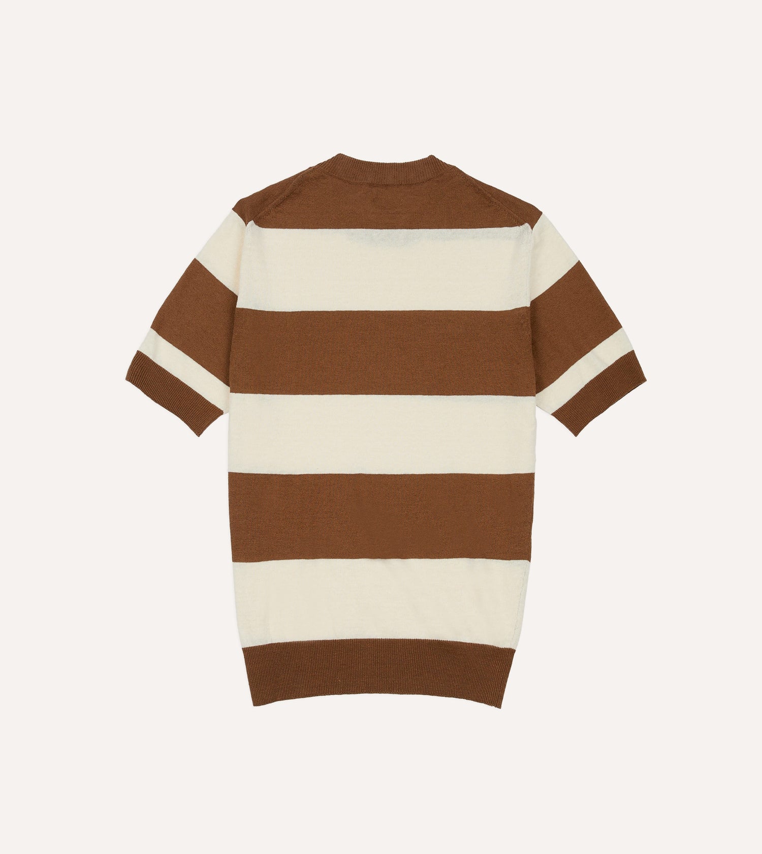 Ecru and Tobacco Stripe Crew Neck Knitted T-Shirt