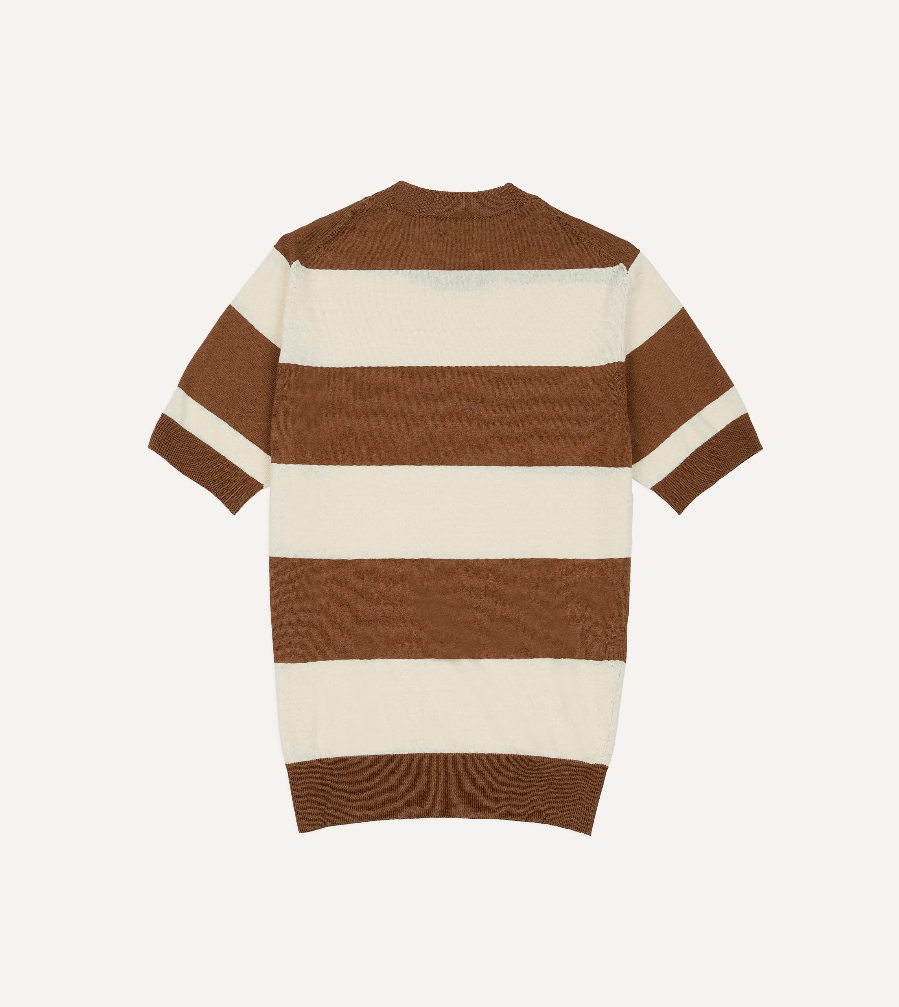 Ecru and Tobacco Stripe Crew Neck Knitted T-Shirt