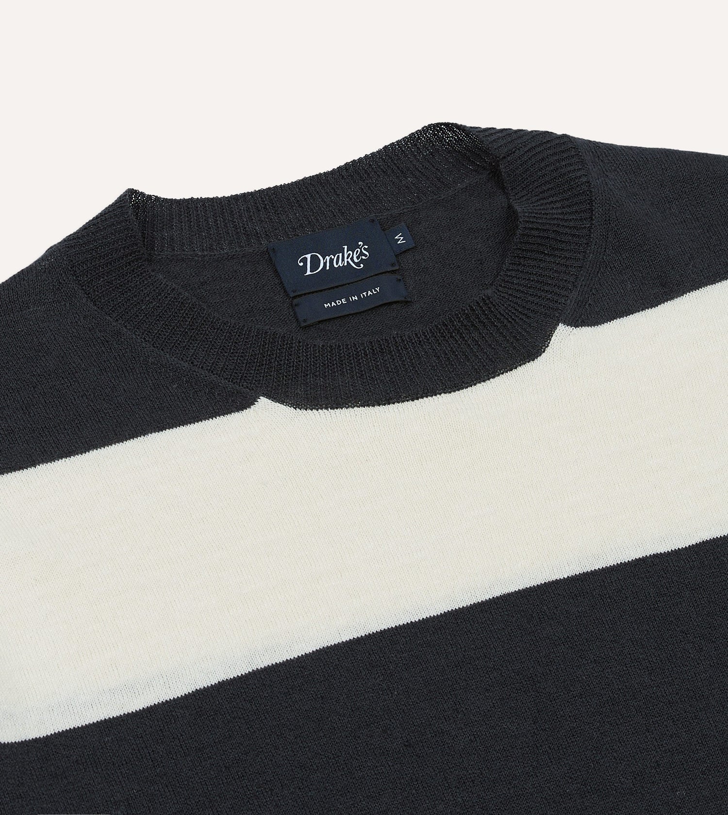 Ecru and Charcoal Stripe Crew Neck Knitted T-Shirt