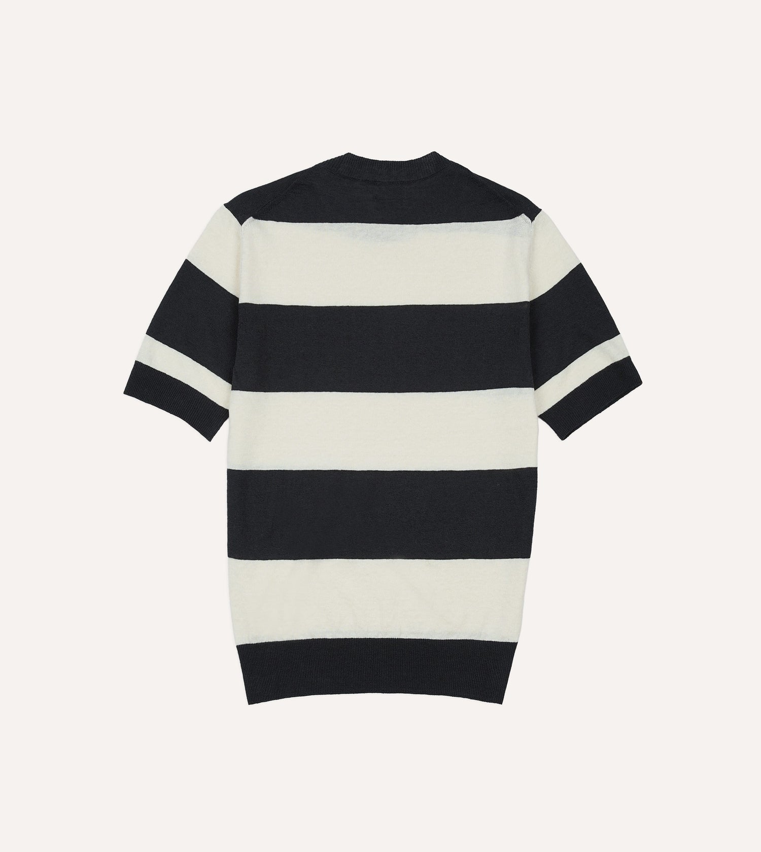 Ecru and Charcoal Stripe Crew Neck Knitted T-Shirt