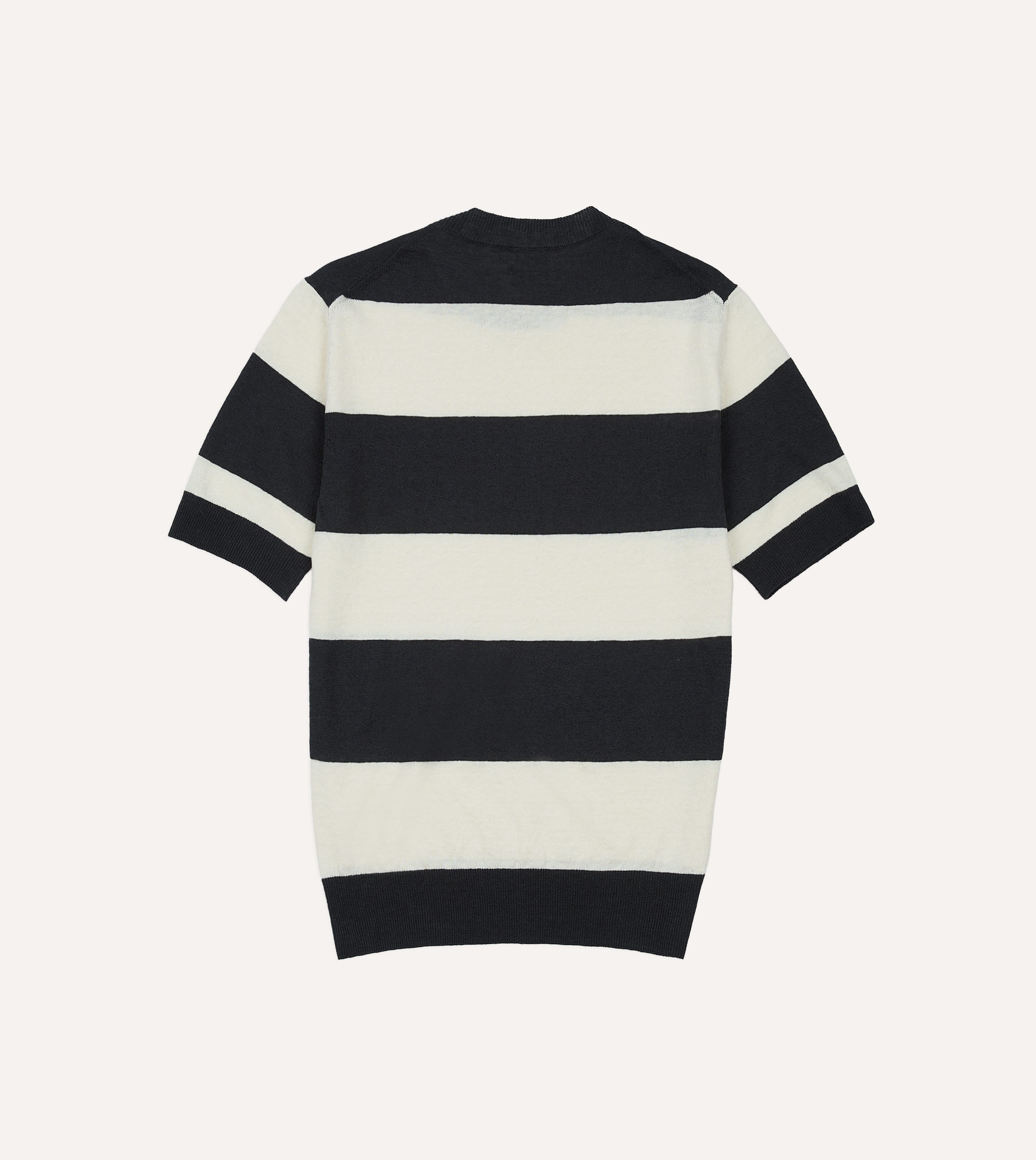 Ecru and Charcoal Stripe Crew Neck Knitted T-Shirt