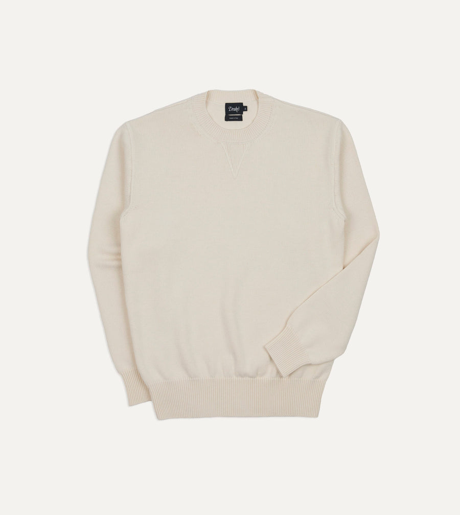 Ecru Wool-Cotton Knit Sweatshirt