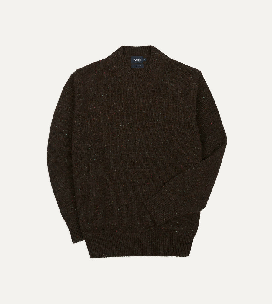 Brown Donegal Crew Neck Jumper