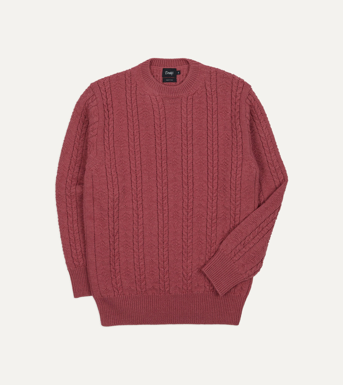 Pink Wool-Alpaca Cable Knit Crew Neck Jumper