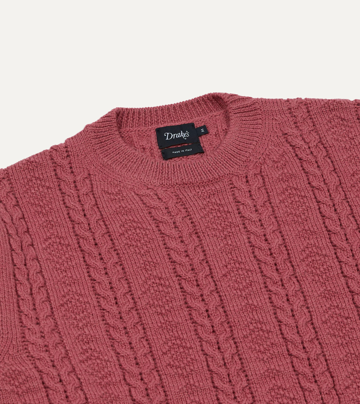 Pink Wool-Alpaca Cable Knit Crew Neck Jumper