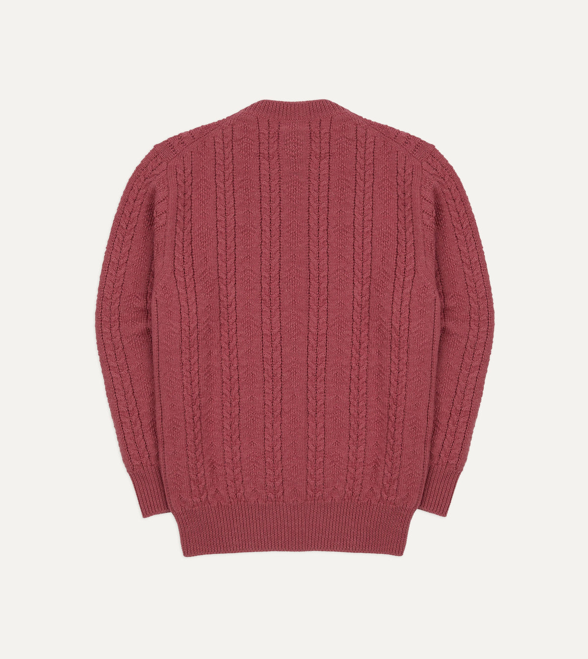 Pink Wool-Alpaca Cable Knit Crew Neck Jumper