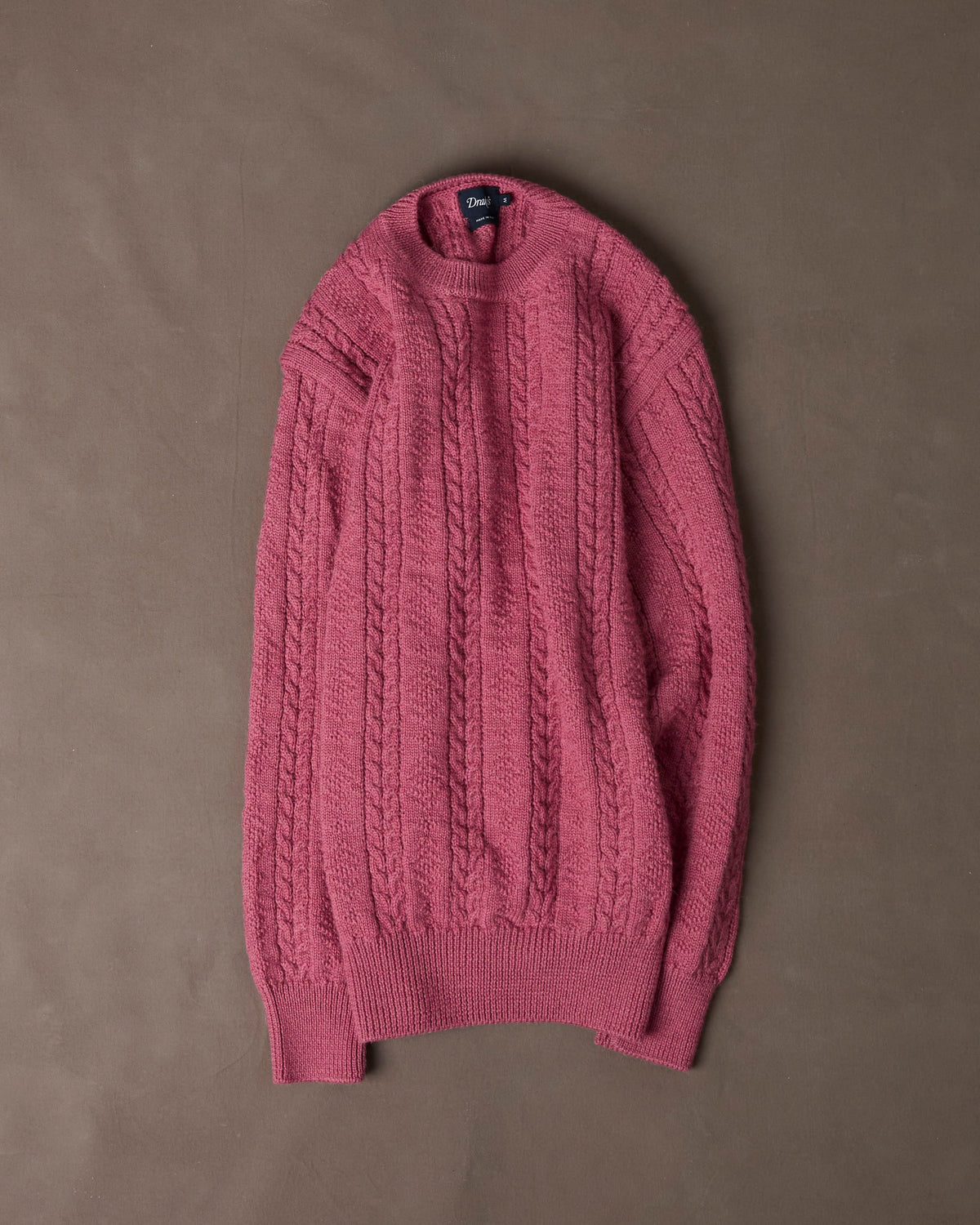 Pink Wool-Alpaca Cable Knit Crew Neck Jumper