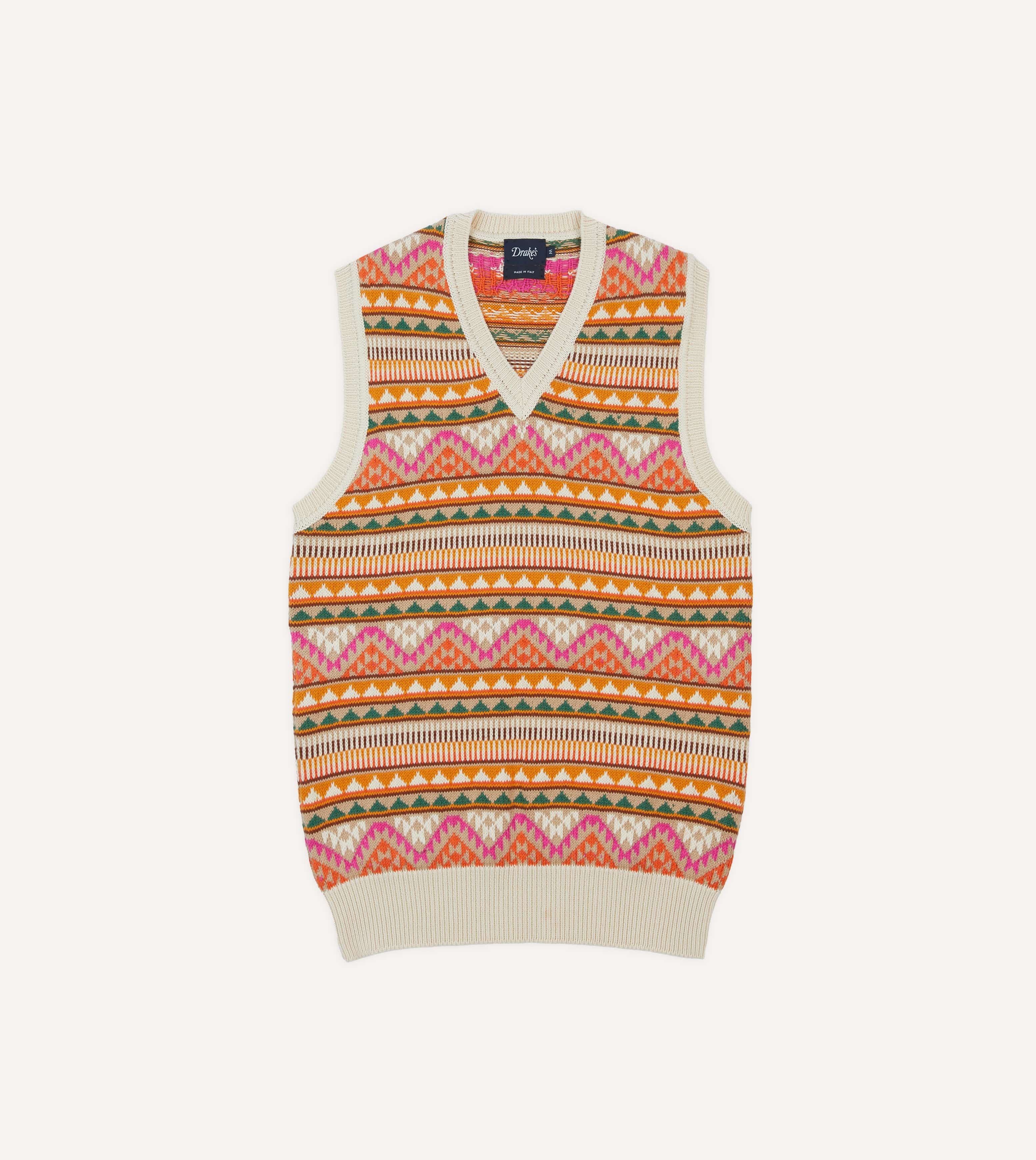 Beige Cotton Cashmere Kilim Knit Vest