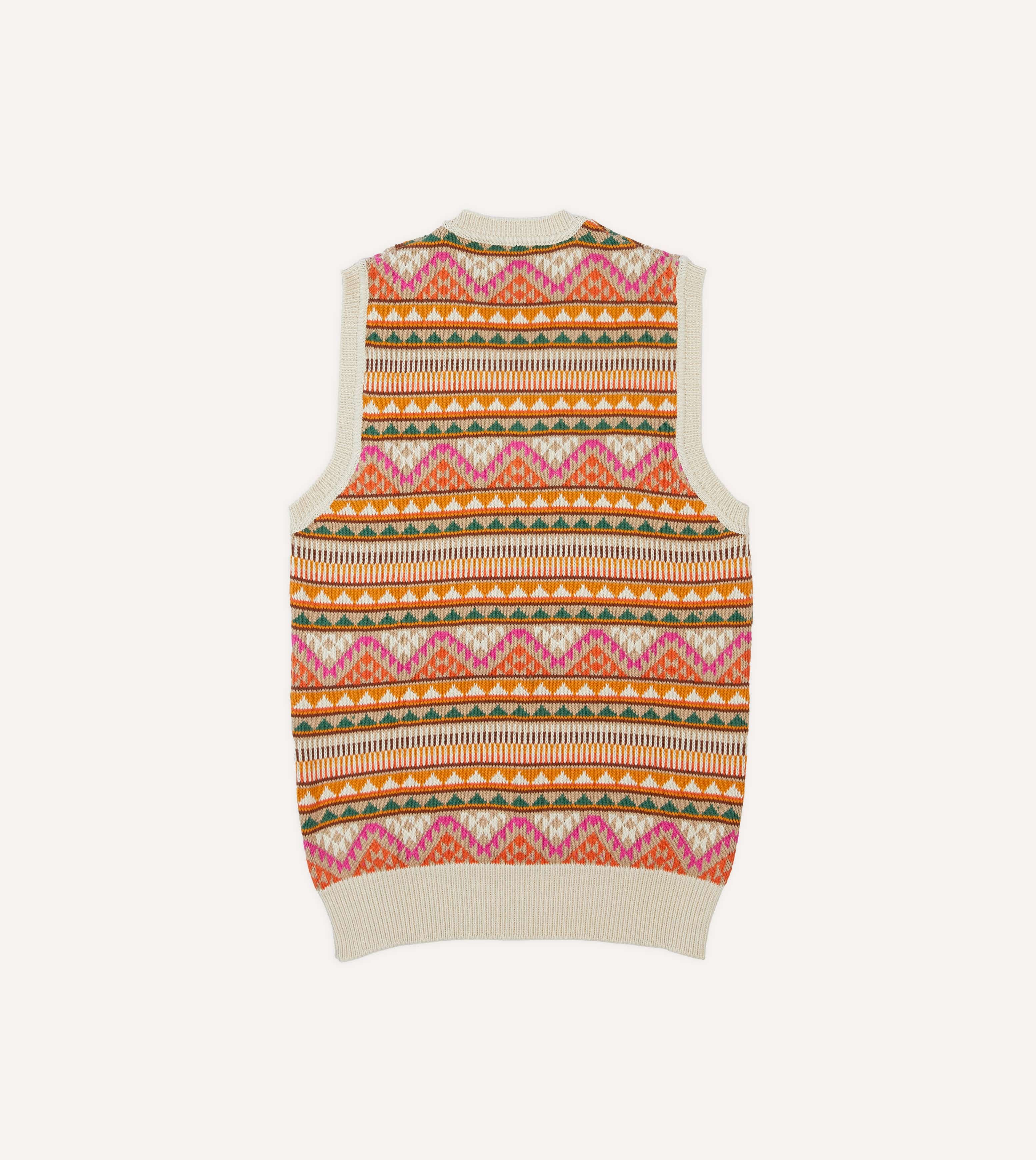 Beige Cotton Cashmere Kilim Knit Vest