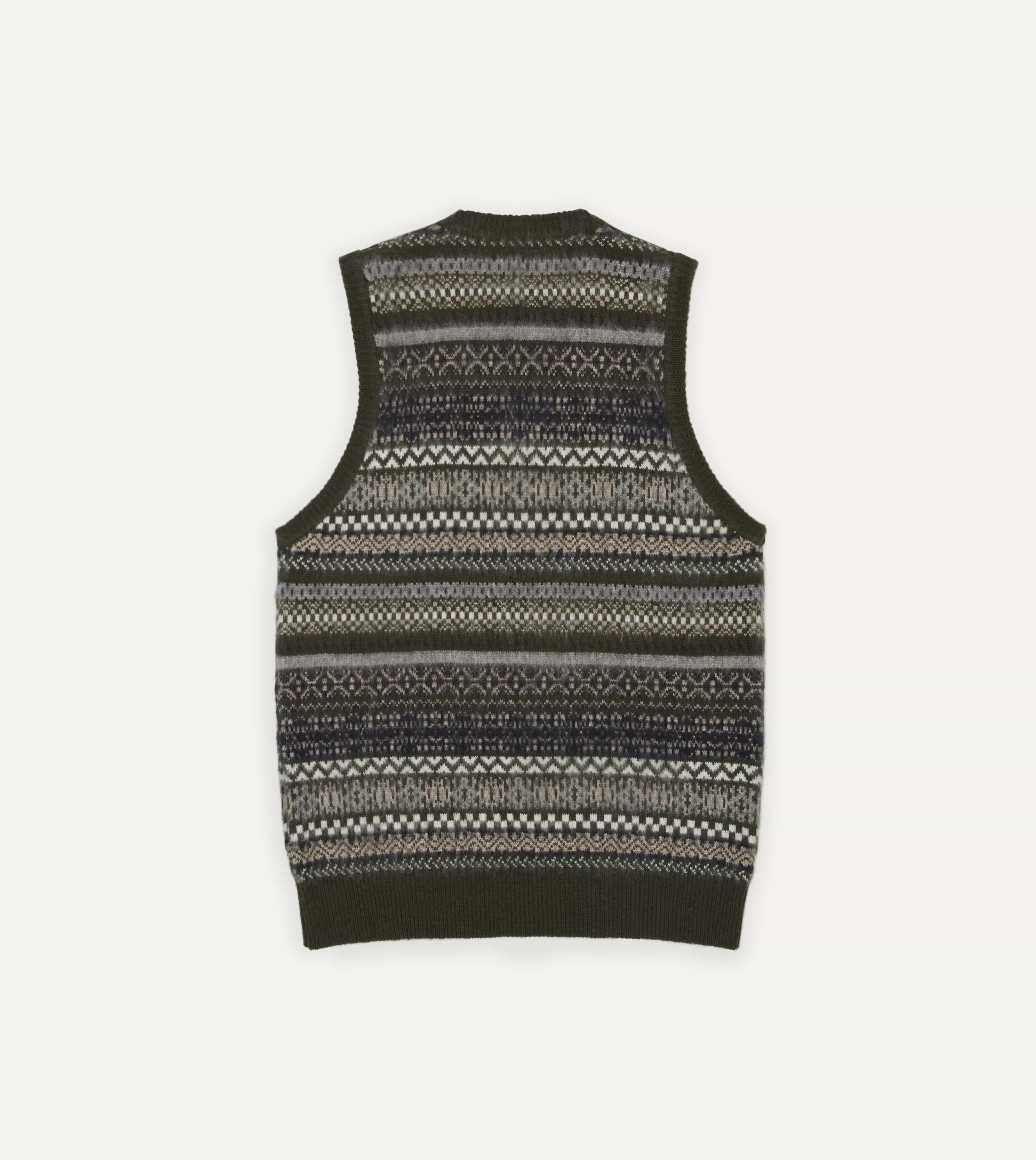 BEAMS F & Drake's Fair Isle Cashmere-Silk Sleeveless V-Neck Jumper