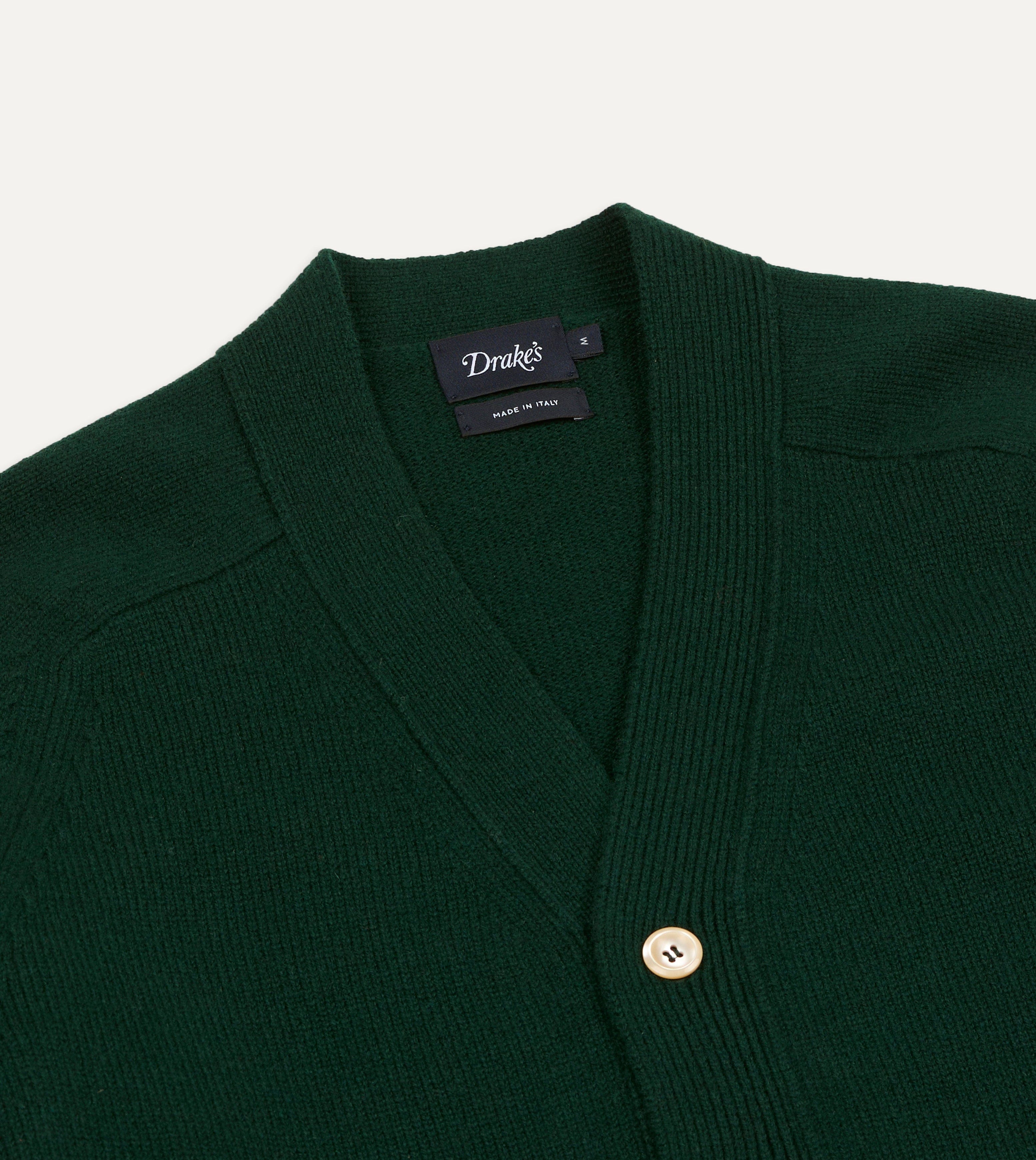 Dark Green Lambswool 6 Button Cardigan – Drakes