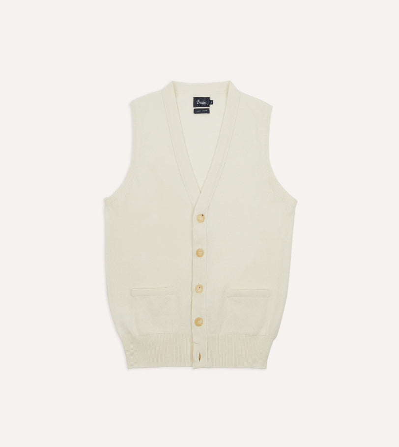 Ecru Lambswool Sleeveless Cardigan