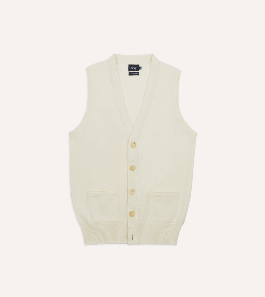 Ecru Lambswool Sleeveless Cardigan