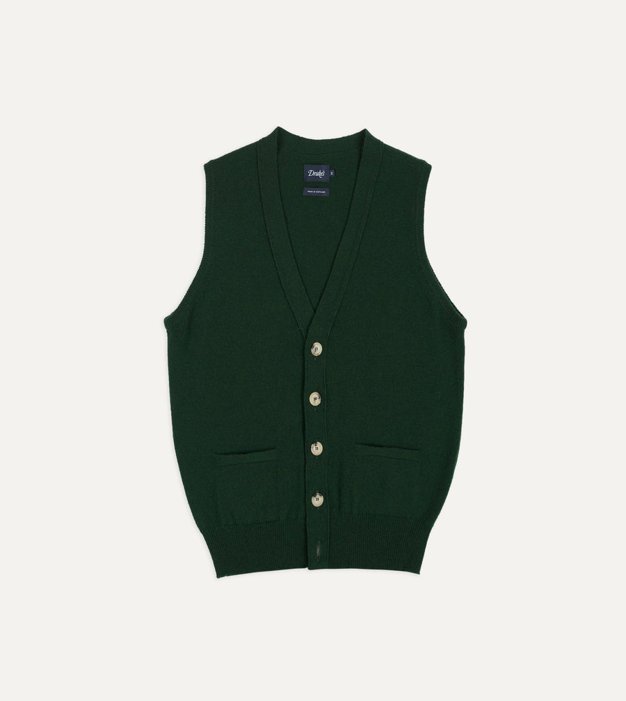 Dark Green Lambswool Sleeveless Cardigan