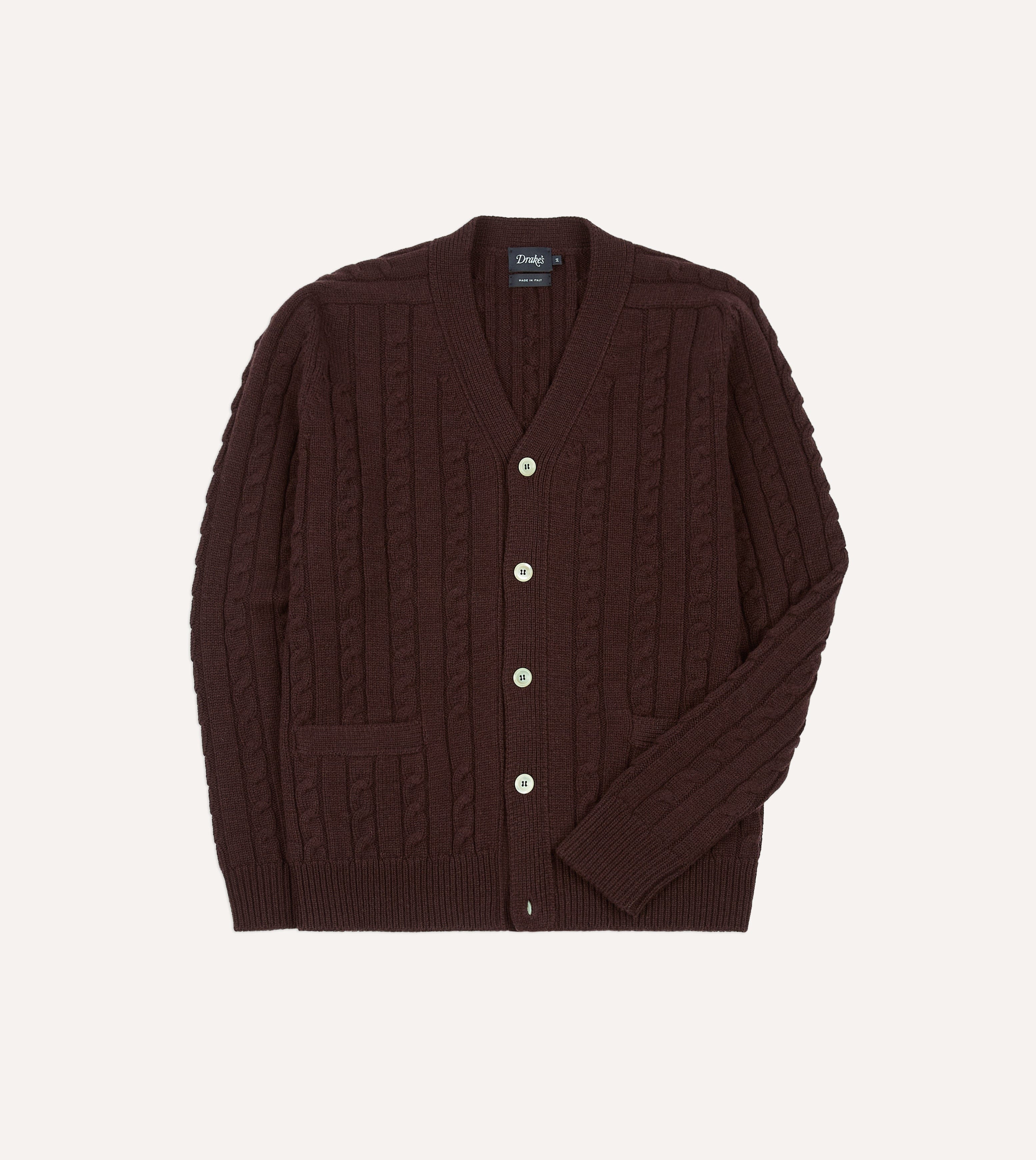 Brown Lambswool 6 Button Cable Knit Cardigan