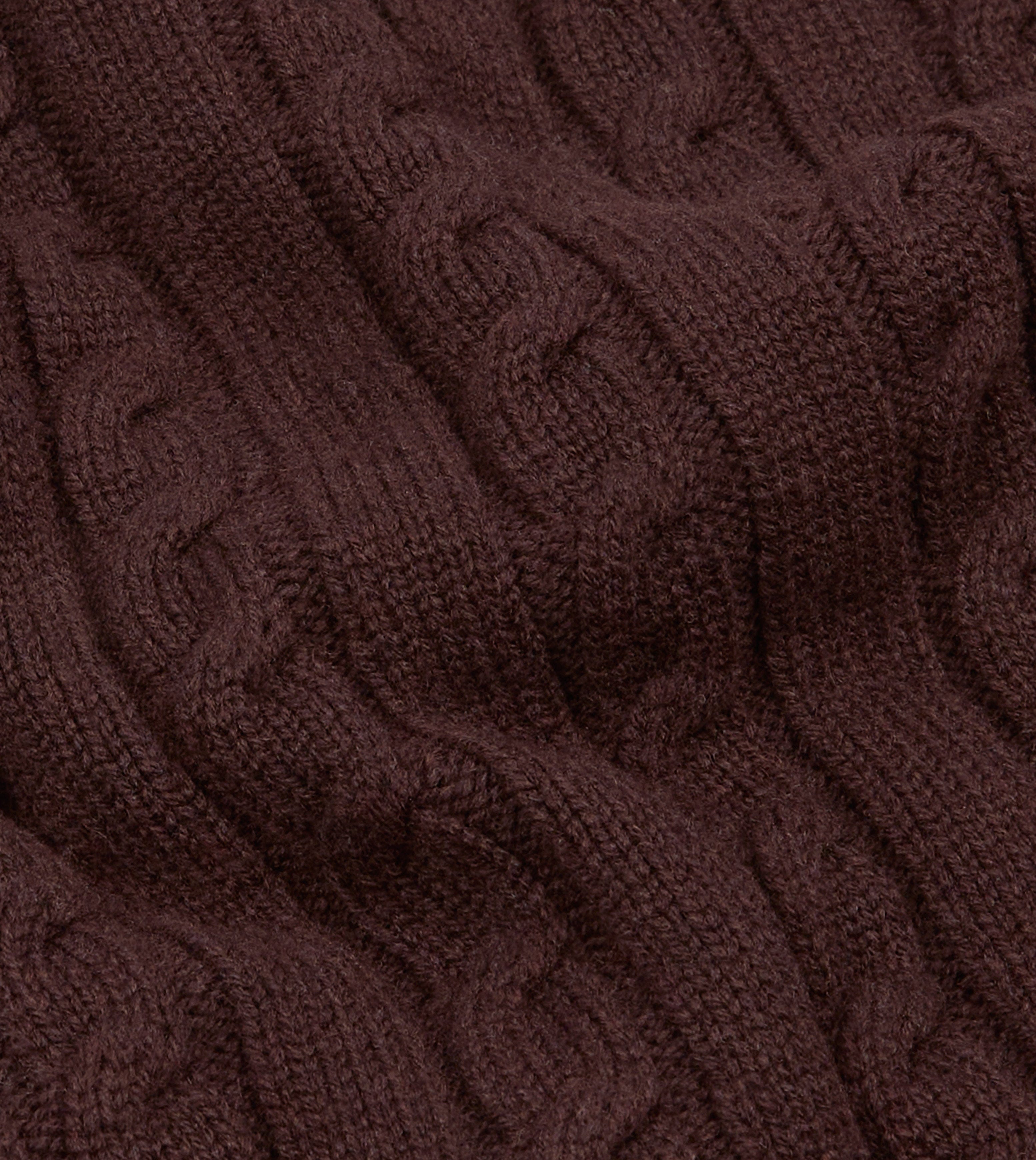 Brown Lambswool 6 Button Cable Knit Cardigan