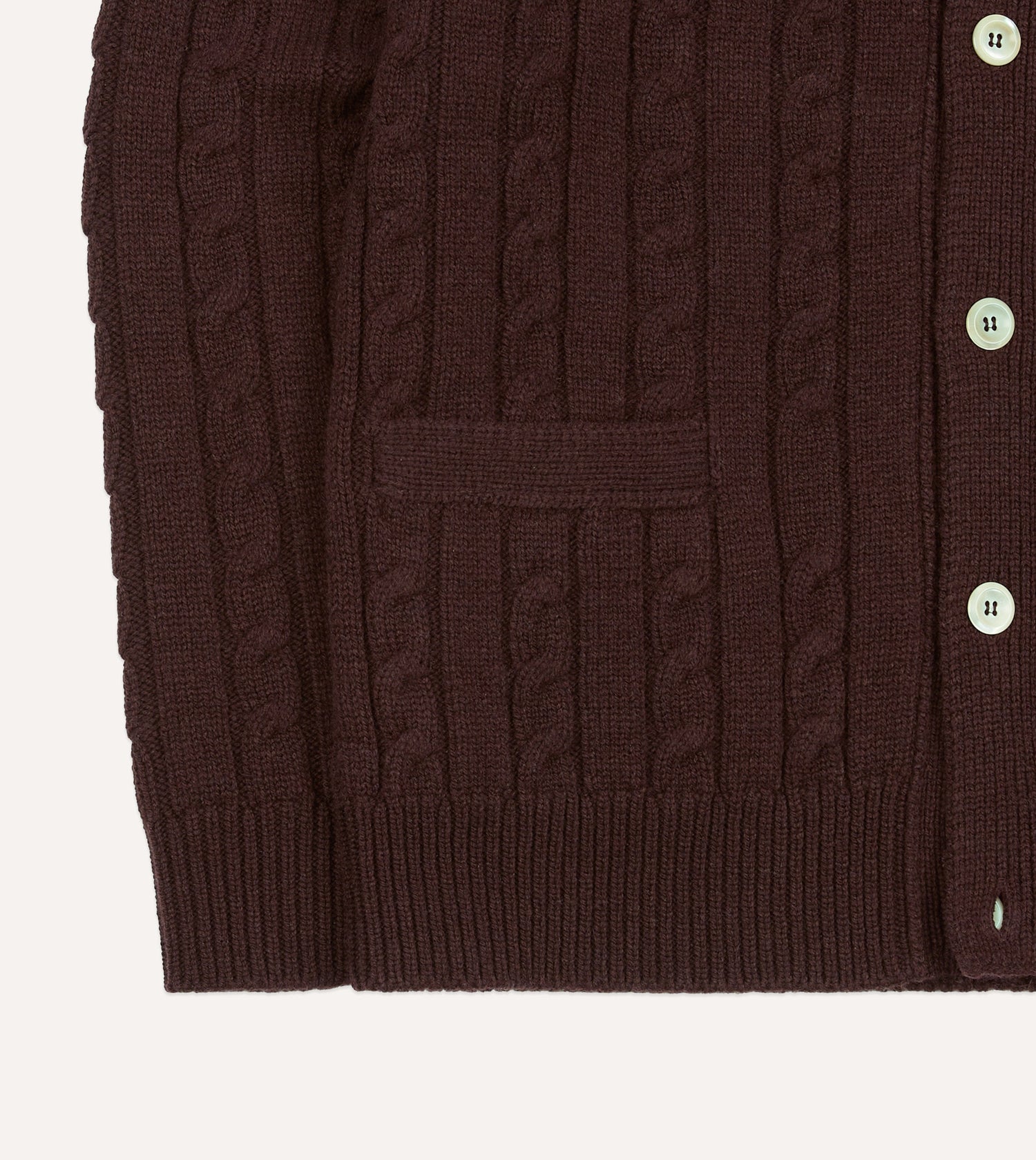 Brown Lambswool 6 Button Cable Knit Cardigan