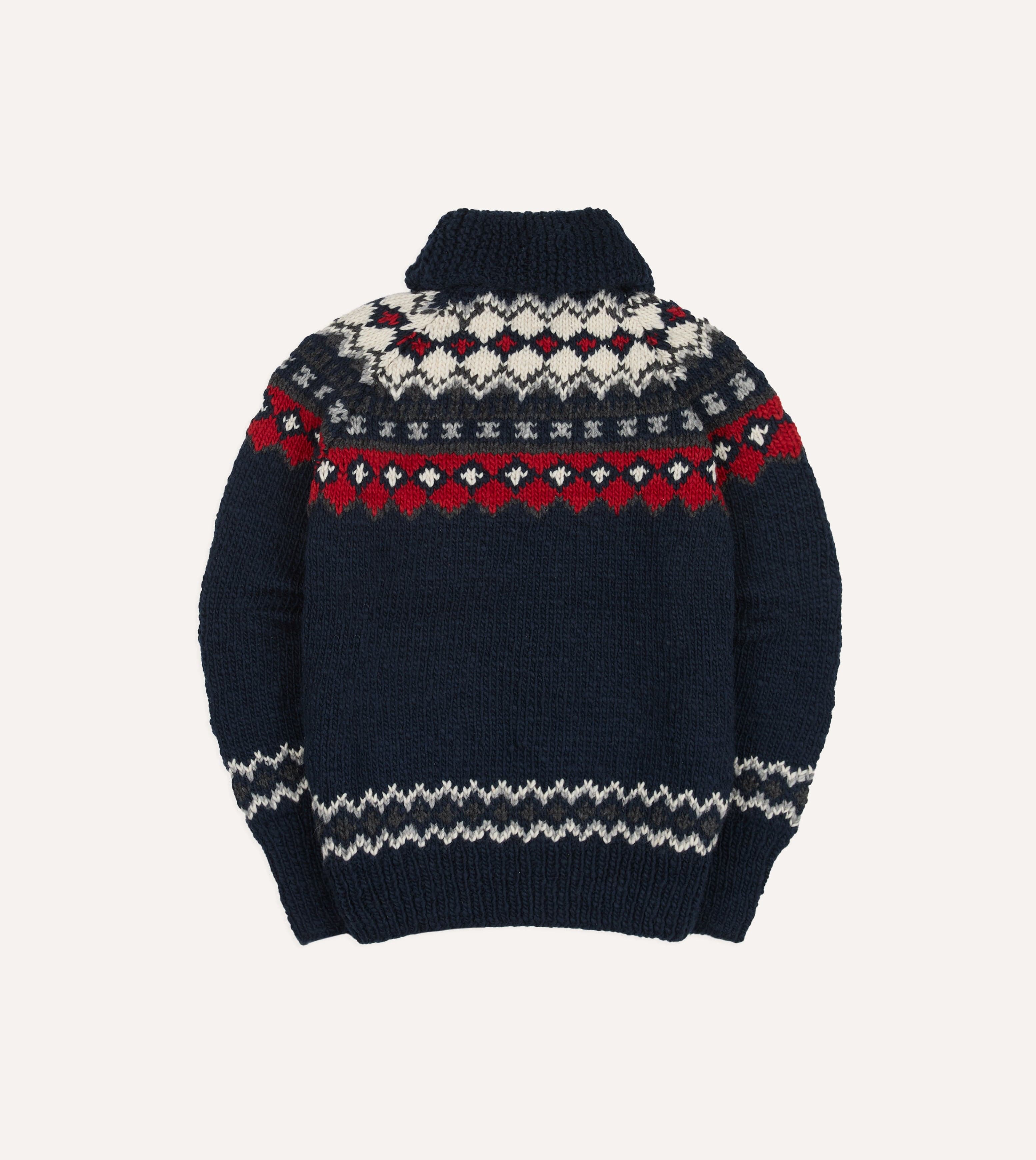Chamula Navy and Red Fairisle Shawl Collar Cardigan