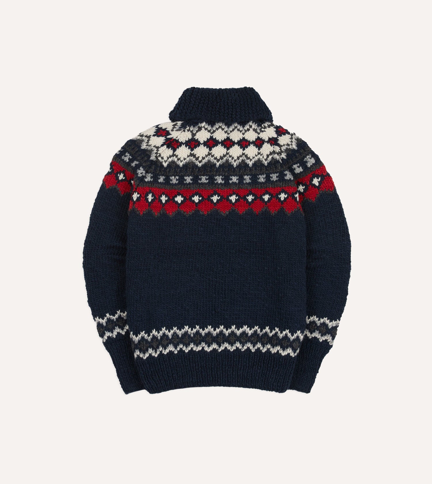 Chamula Navy and Red Fairisle Shawl Collar Cardigan