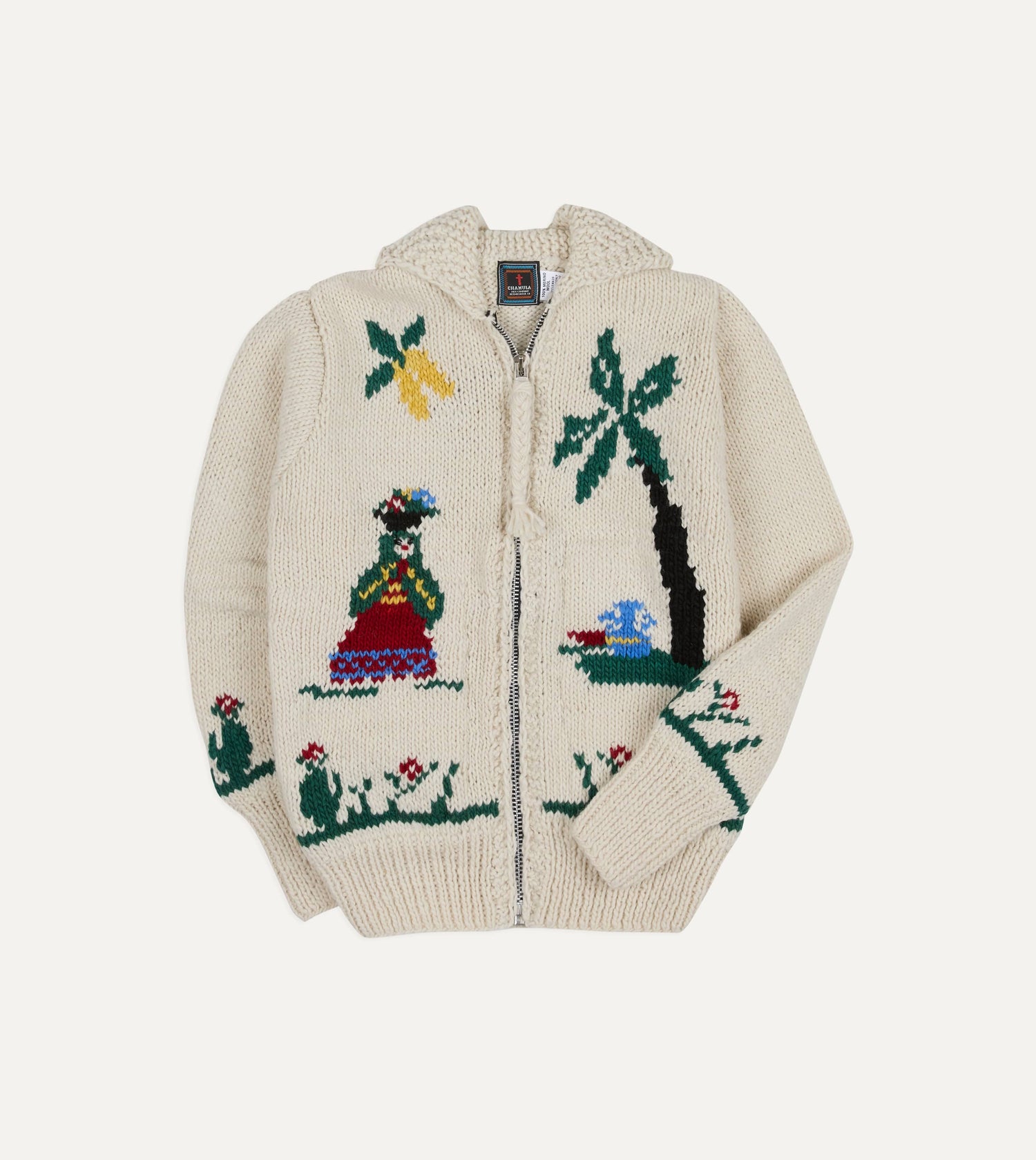 Chamula Ecru Souvenir Paisaje Shawl Collar Cardigan