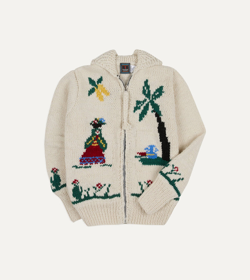 Chamula Ecru Souvenir Paisaje Shawl Collar Cardigan