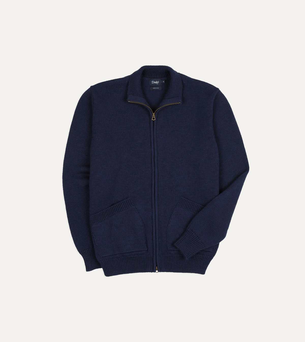 Navy Wool Zip-Through Cardigan