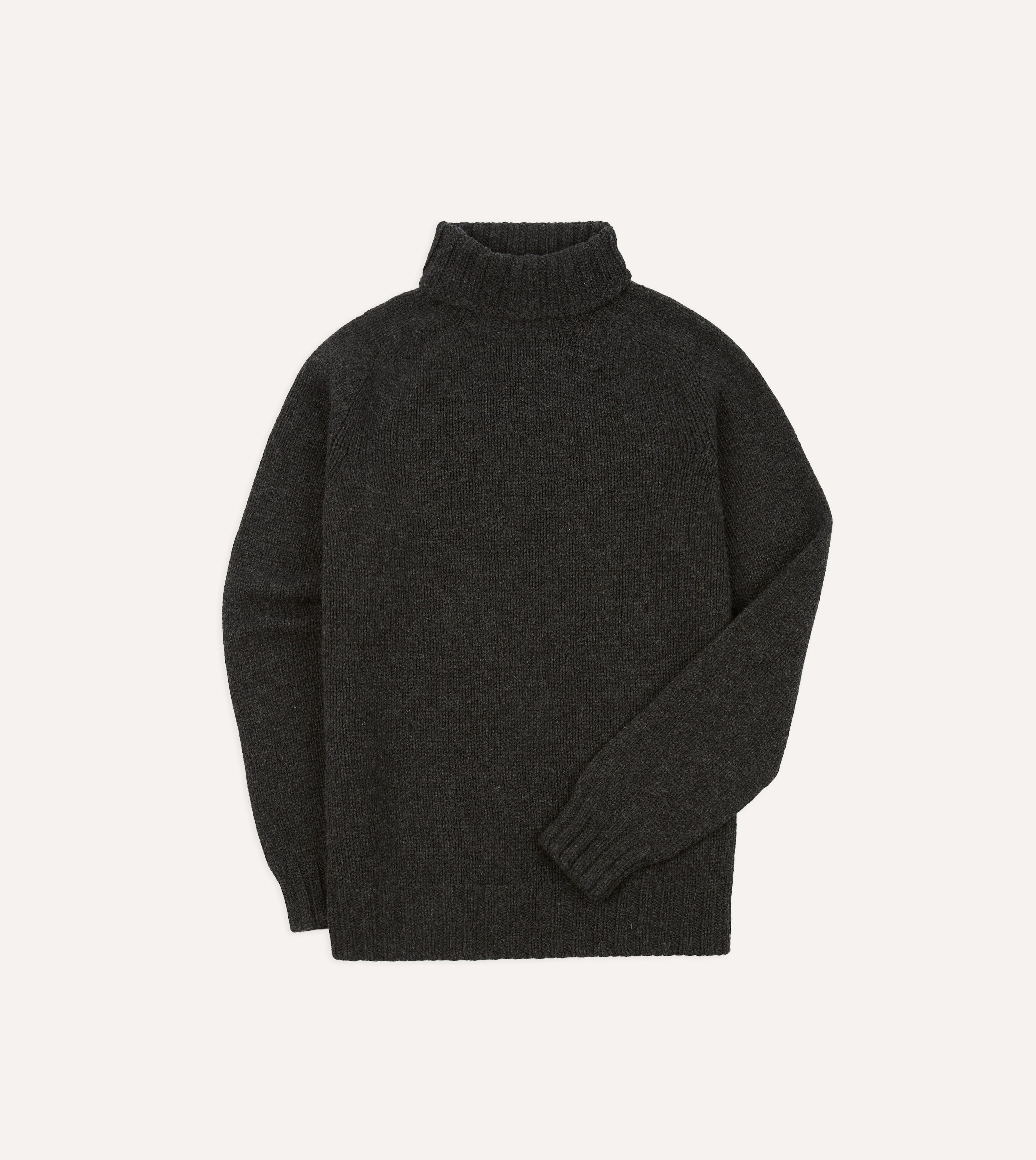 Charcoal Lambswool Submariner Roll Neck Jumper