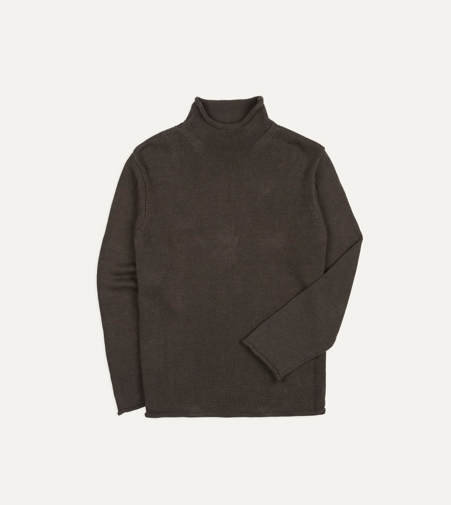 Brown Linen-Cotton Mock Neck Jumper