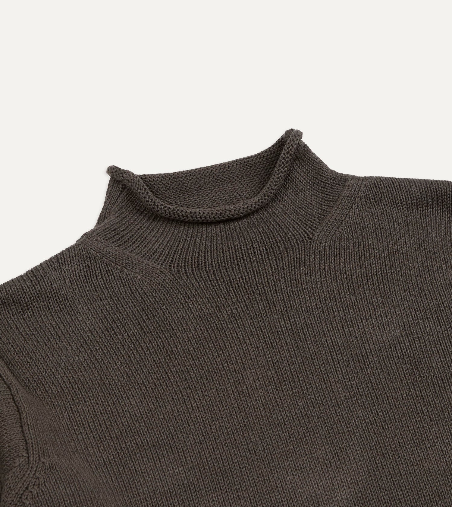 Brown Linen-Cotton Mock Neck Jumper