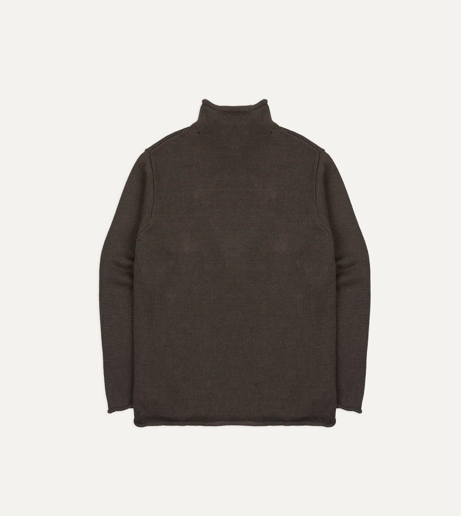 Brown Linen-Cotton Mock Neck Jumper