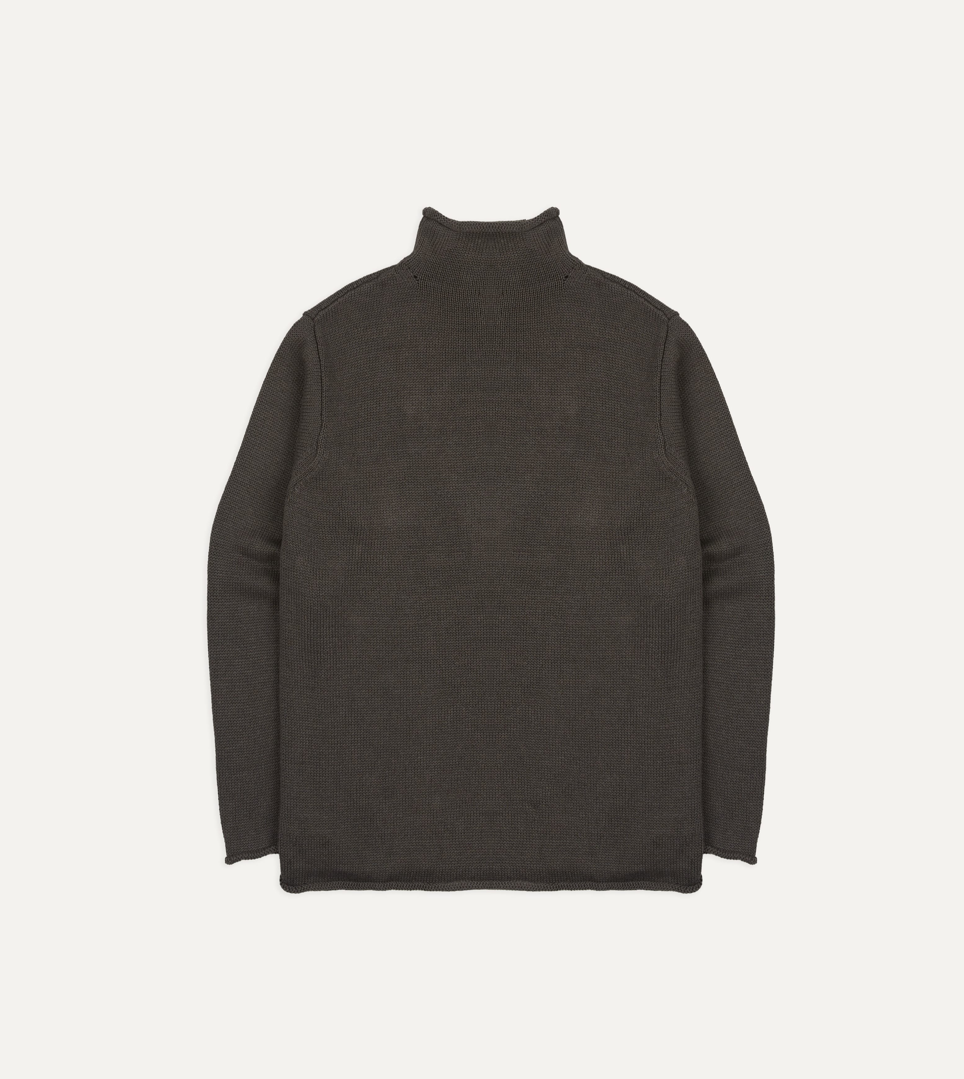 Brown Linen-Cotton Mock Neck Jumper