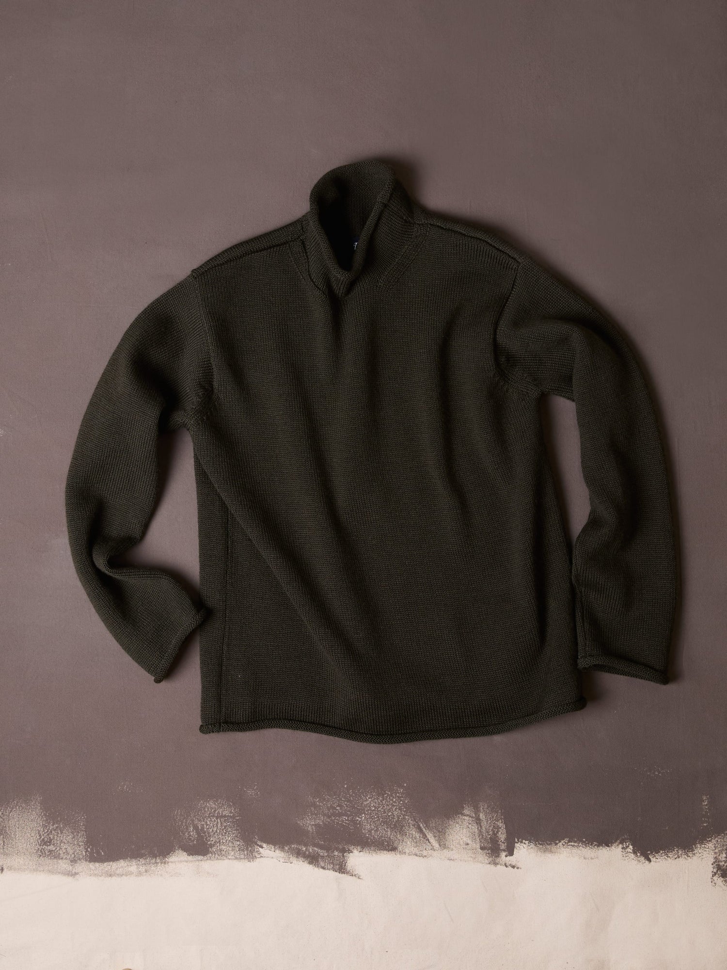 Olive Wool Mock Neck Jumper