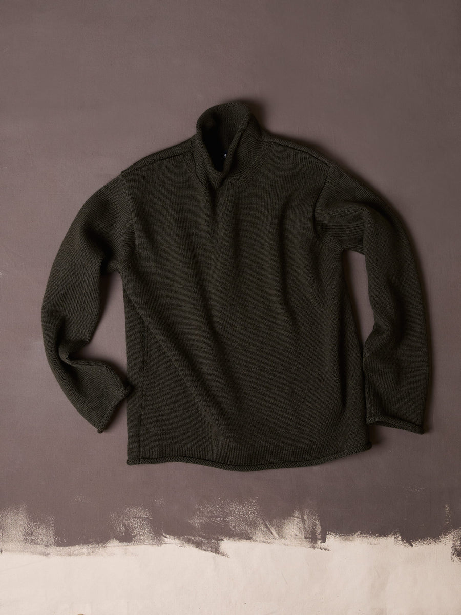 Olive Wool Mock Neck Jumper