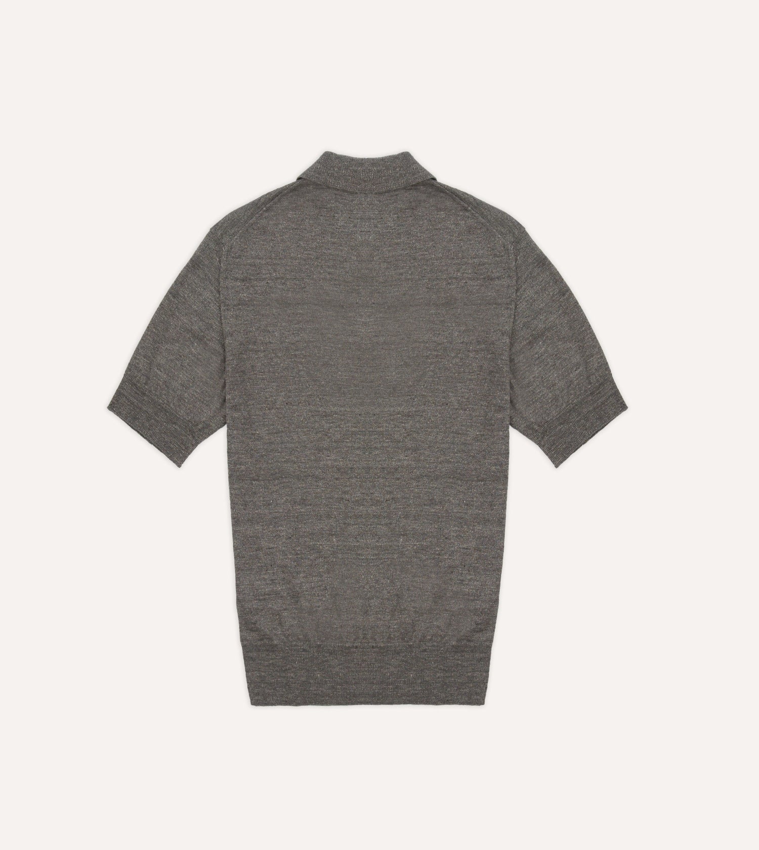 Grey Linen-Cotton Knitted Polo Shirt