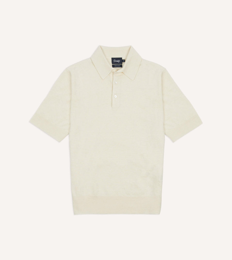 Ecru Knitted Linen-Cotton Short-Sleeve Polo Shirt