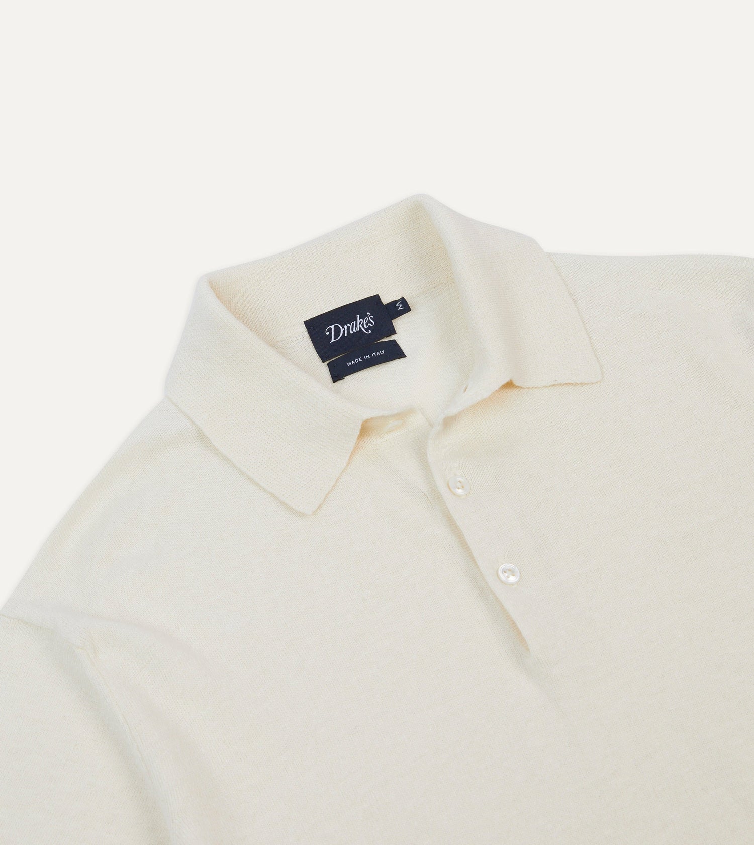 Ecru Knitted Crepe Cotton Short-Sleeve Polo Shirt
