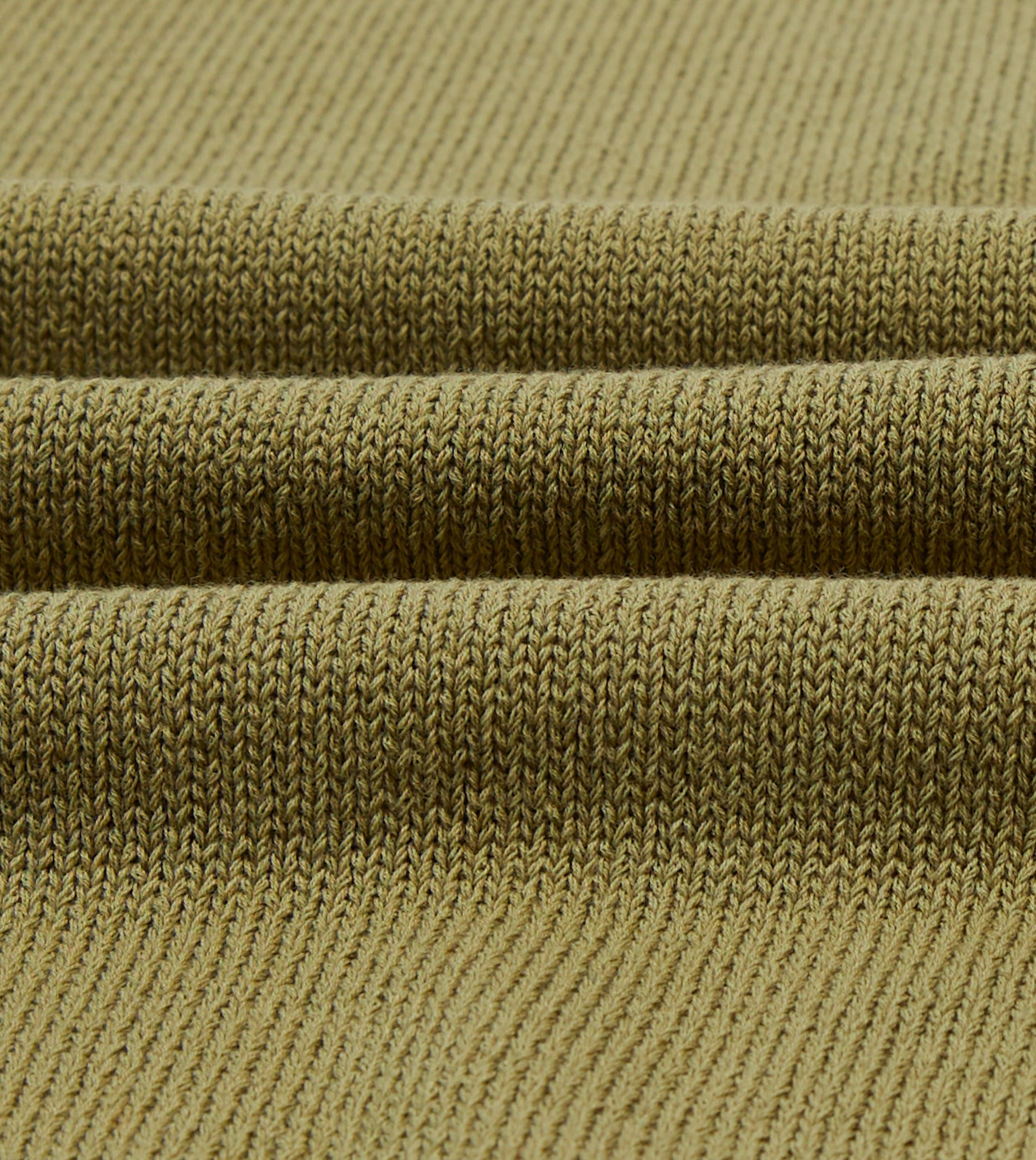 Green Knitted Crepe Cotton Short-Sleeve Polo Shirt