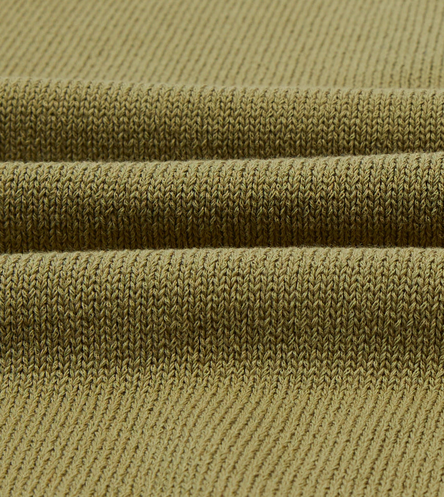 Green Knitted Crepe Cotton Short-Sleeve Polo Shirt